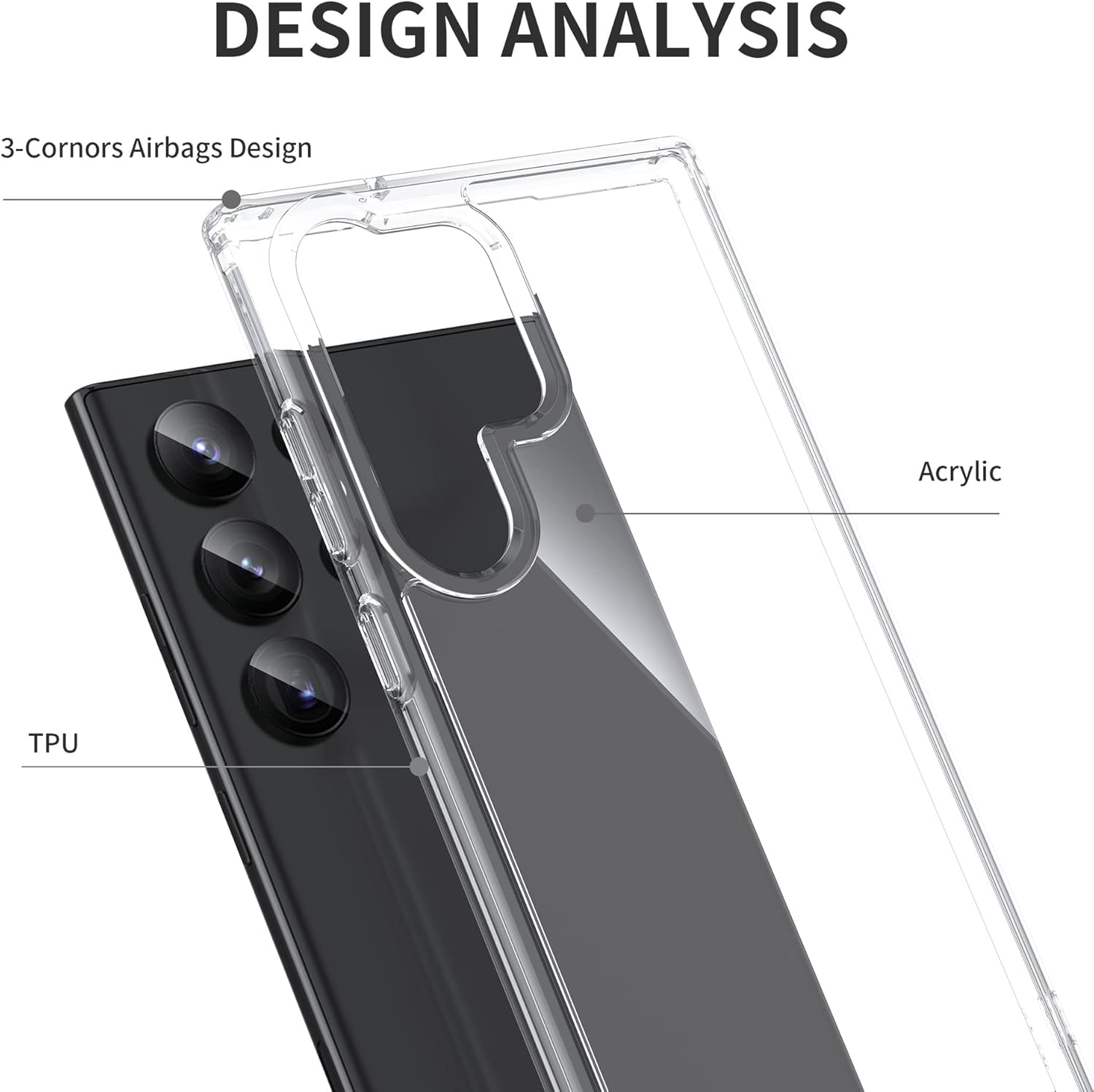 For Samsung Galaxy S23 Ultra Case Clear [Anti-Yellowing] [Military Grade Drop Protection] Shockproof Hard PC +Soft TPU Back Phone Case for Galaxy S23 Ultra Case image number 3