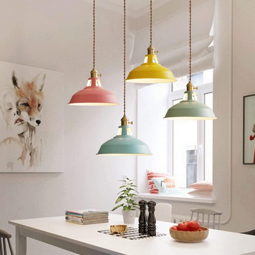 Mengjay Pendant Light Vintage Industrial Chandelier Metal Pendant Lamp Industrial Ceiling Lamp Hanging LED Pendant Lamp for Dining Table Living Room Bedroom Kitchen(No Bulb) (Blue) - Red image number 3