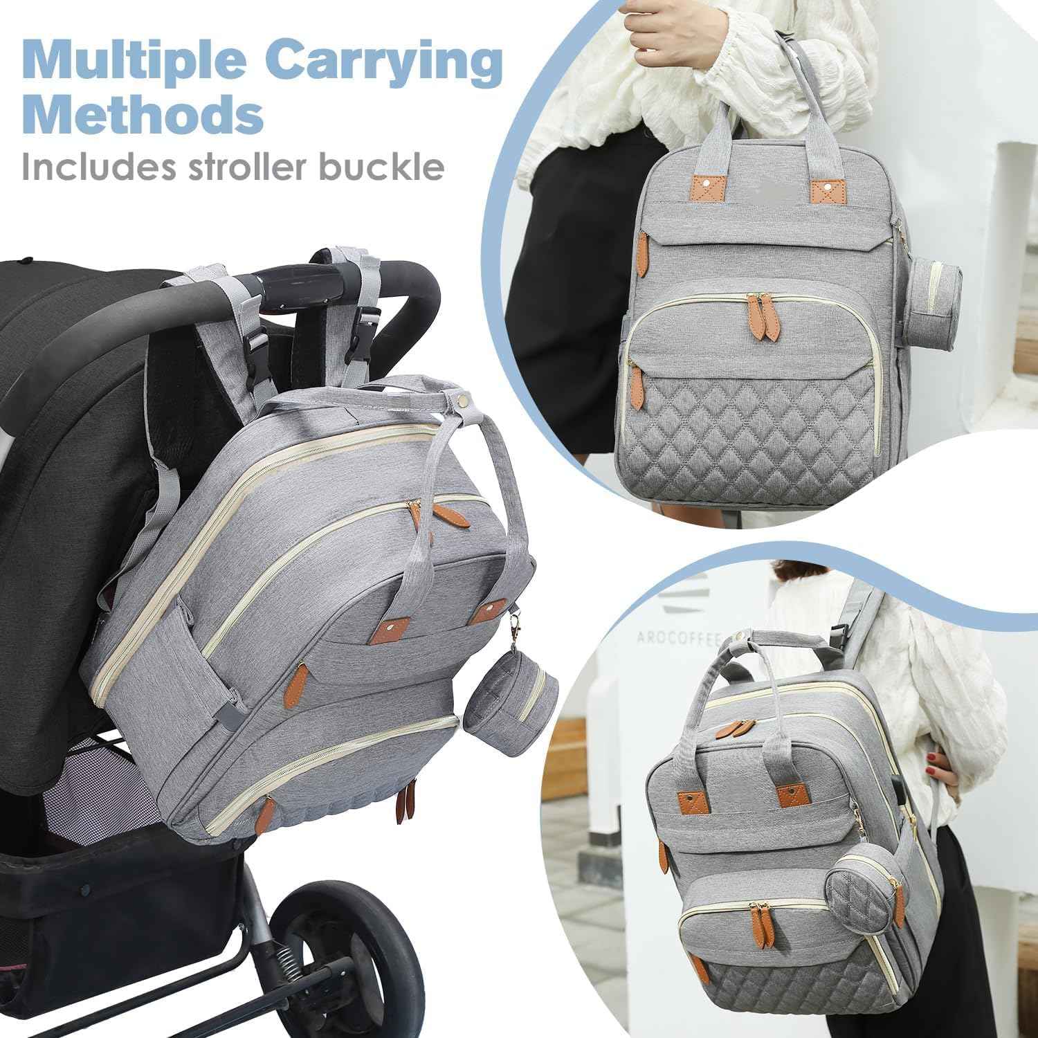 Nappy Bag Backpack, Large Waterproof Baby Nappy Bag for Mum & Dad, Travel Baby Backpack with USB Charging Port, Newborn Essentials Baby Bag, Stylish Diaper Bag for Everyday Use image number 3