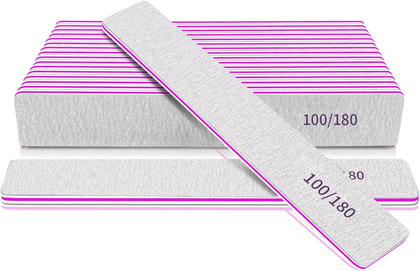 Nail File 100/180 Grit Professional Reusable 12 PCS Double Sides Washable Nail Files for Acrylic and Natural Nails Manicure Tools Suit for Home Salon