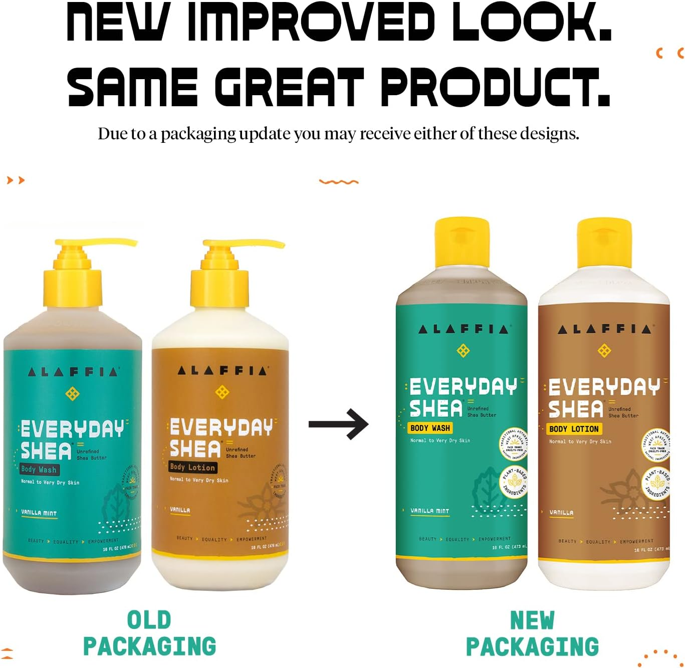 Alaffia - Everyday Shea Vanilla Lotion and Vanilla Mint Body Wash Cruelty Free, for Normal to Very Dry Skin