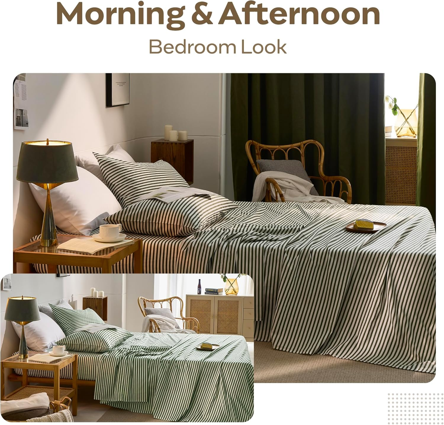 JELLYMONI Striped Sheets Set Queen Size, 4 Pieces 100% Cotton Bed Sheets - 16" Deep Pockets Fitted Flat Sheet & Pillowcase Bedding Set, Ultra-Soft, Machine Washable