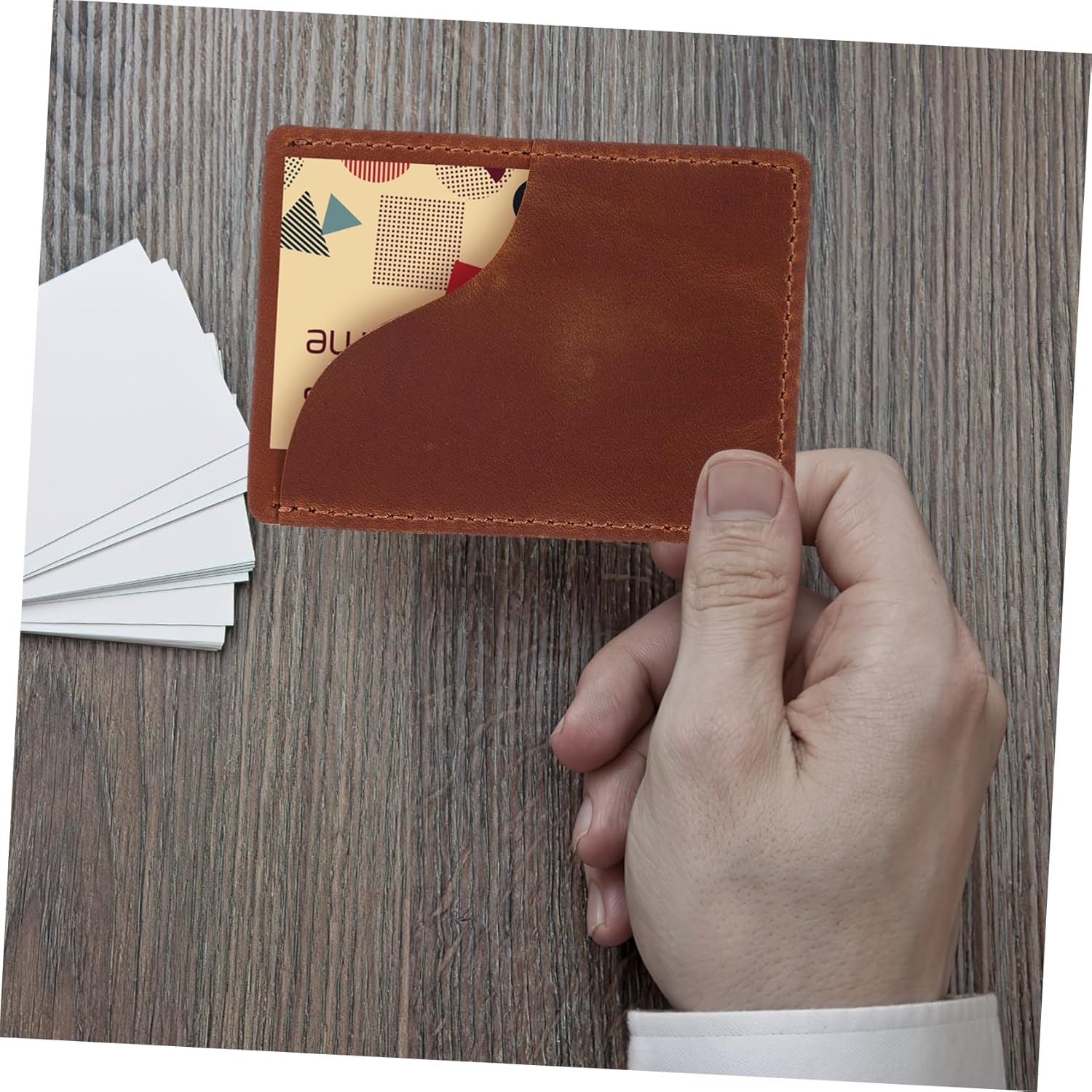 DINHEAROM Business Card Holder Card Wallet Brown Pu Leather Travel Passport Holder for Women Men Compact Organizer Storage image number 5