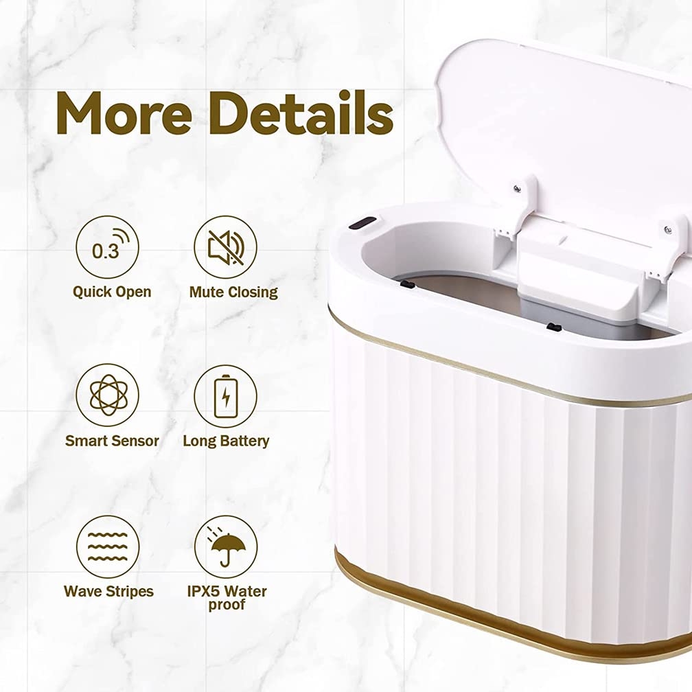 Mini Trash Bin with Lid, Slim Automatic Garbage Can, 5 Liter Waterproof Countertop Rubbish Bin, Small Plastic Motion Sensor Wastebasket for Desk, Bedroom, Office, Kitchen, Bathroom(No Battery) image number 2