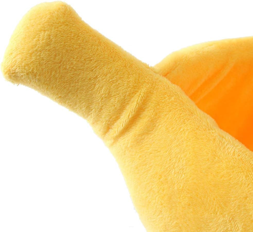 Cute Pet Banana Shaped Warm Cat Nest Dog Nest Semi Closed Pet Nest Hamster Nest Pet Bed Sleeping Mat (Yellow, XL) image number 3