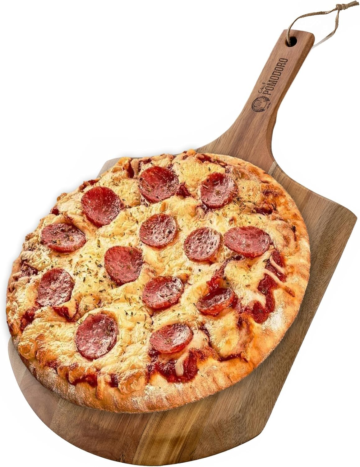 Chef Pomodoro - Pizza Peel - 30 Cm - Long Handle for Extra Burn Protection - Lightweight Pizza Shovel Made of Acacia Wood for Easy Use - Perfect as an Oven Accessory image number 3