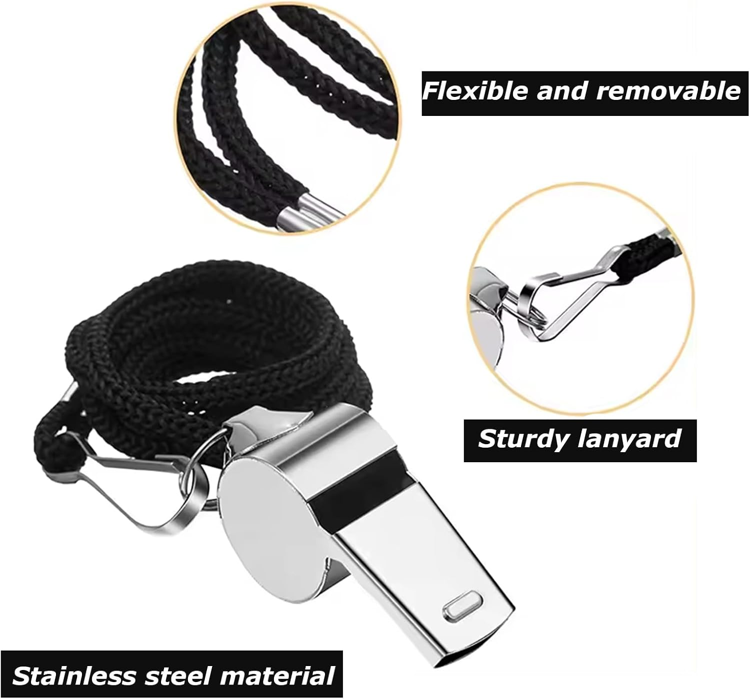 SHUBEIEUMI 2 Pack Stainless Steel Whistle, Sports Whistle with Lanyard, Loud Crisp Sound Whistles, Referee Whistle for Outdoor Activities, Referees, Coaches, Lifeguards, Soccer, Emergency image number 4