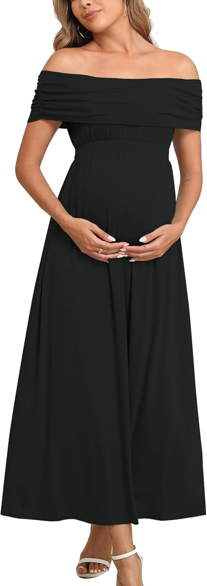 Off the Shoulder Maxi Maternity Dress for Photoshoot Baby Shower Sleeveless Casual Long Dresses