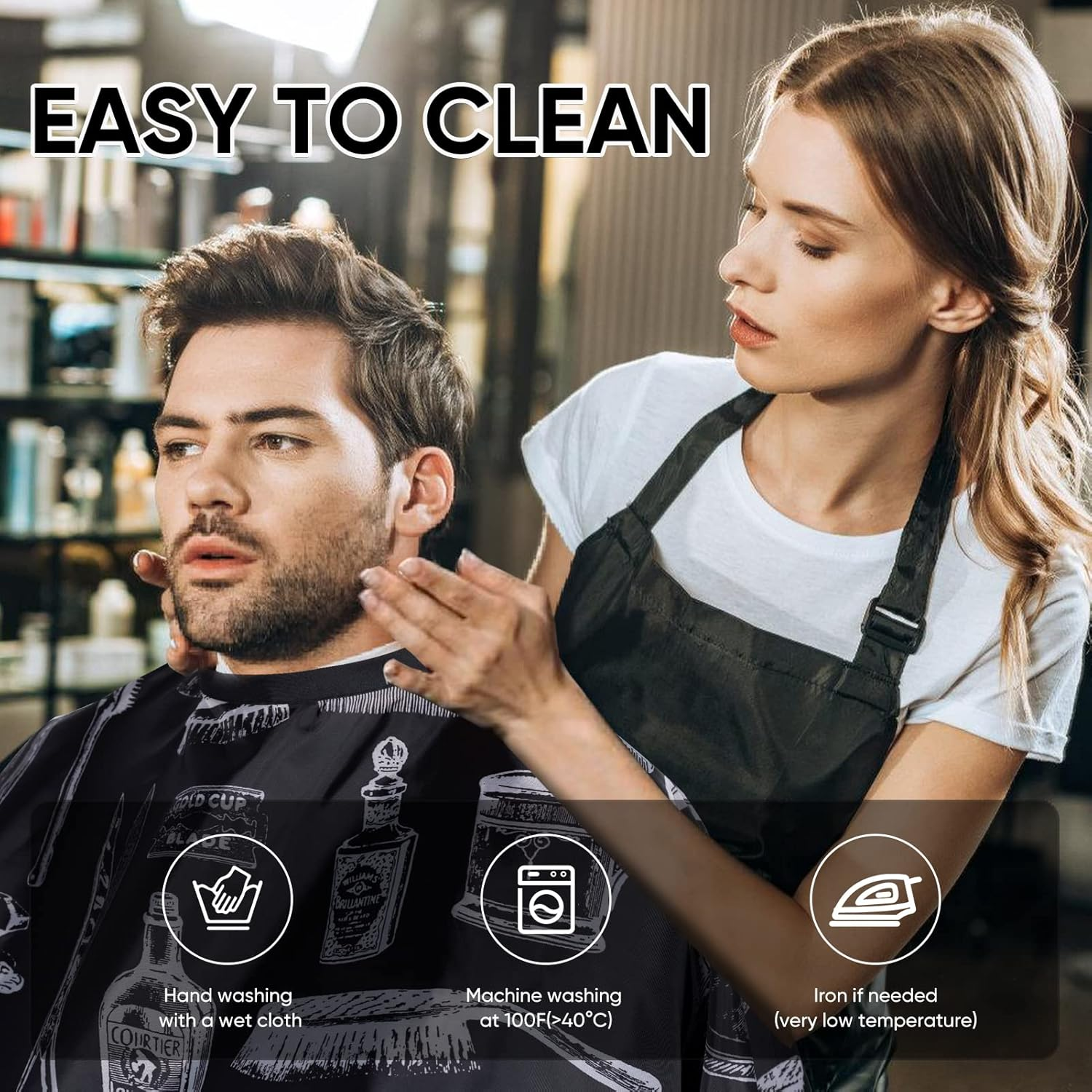 Meinraum Hairdressing Cape Adult with Hairdresser Waterproof Hairdressing Cape Neck Brush Adjustable Press Stud Hair Cutting Cape Black Hairdressing Set for Household Salon Hair Cutting, Black, One Size image number 6