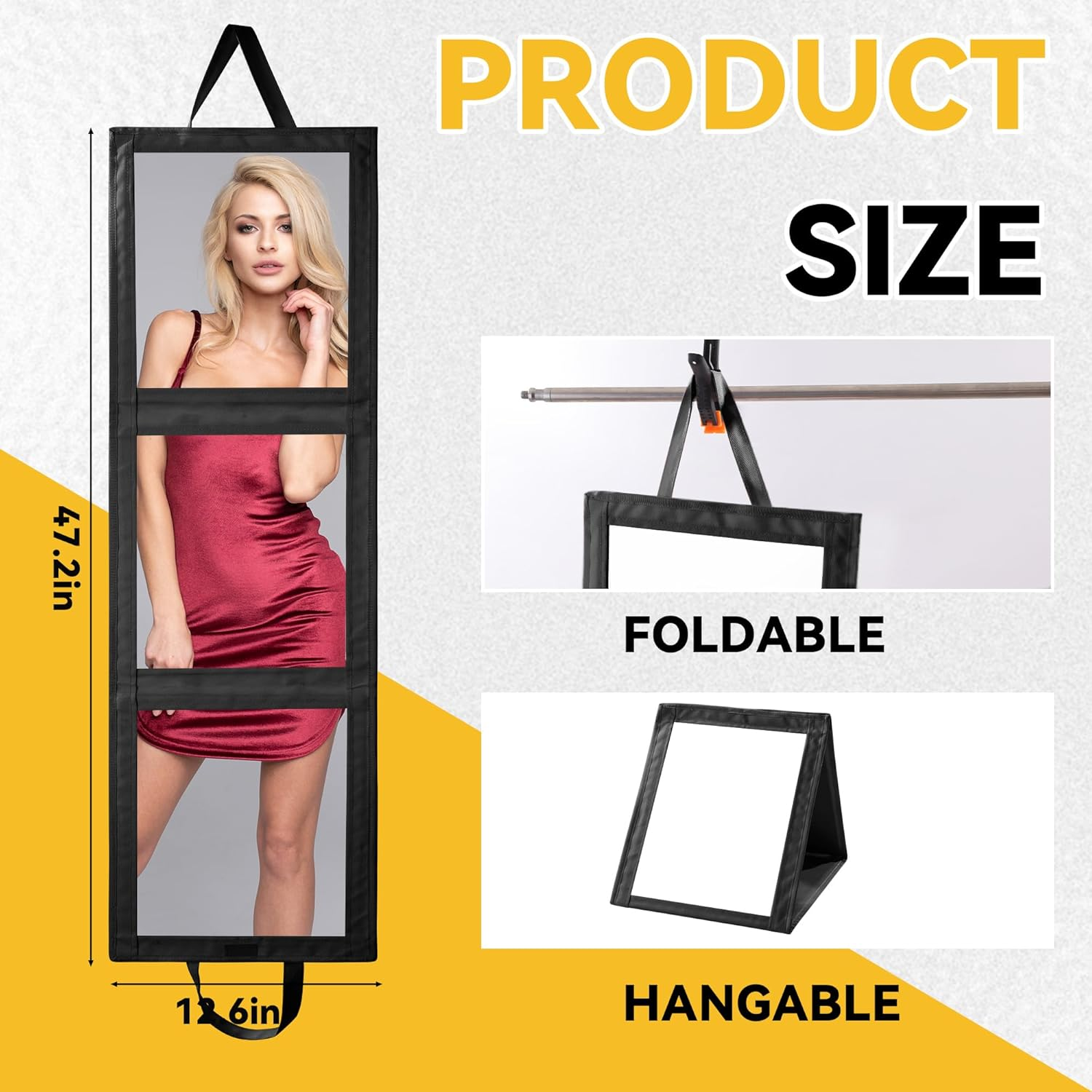 ROYALAY Foldable Full Length Mirror with Handle - 47 * 14In Portable Travel & Backstage Mirror (Black) - Black image number 6