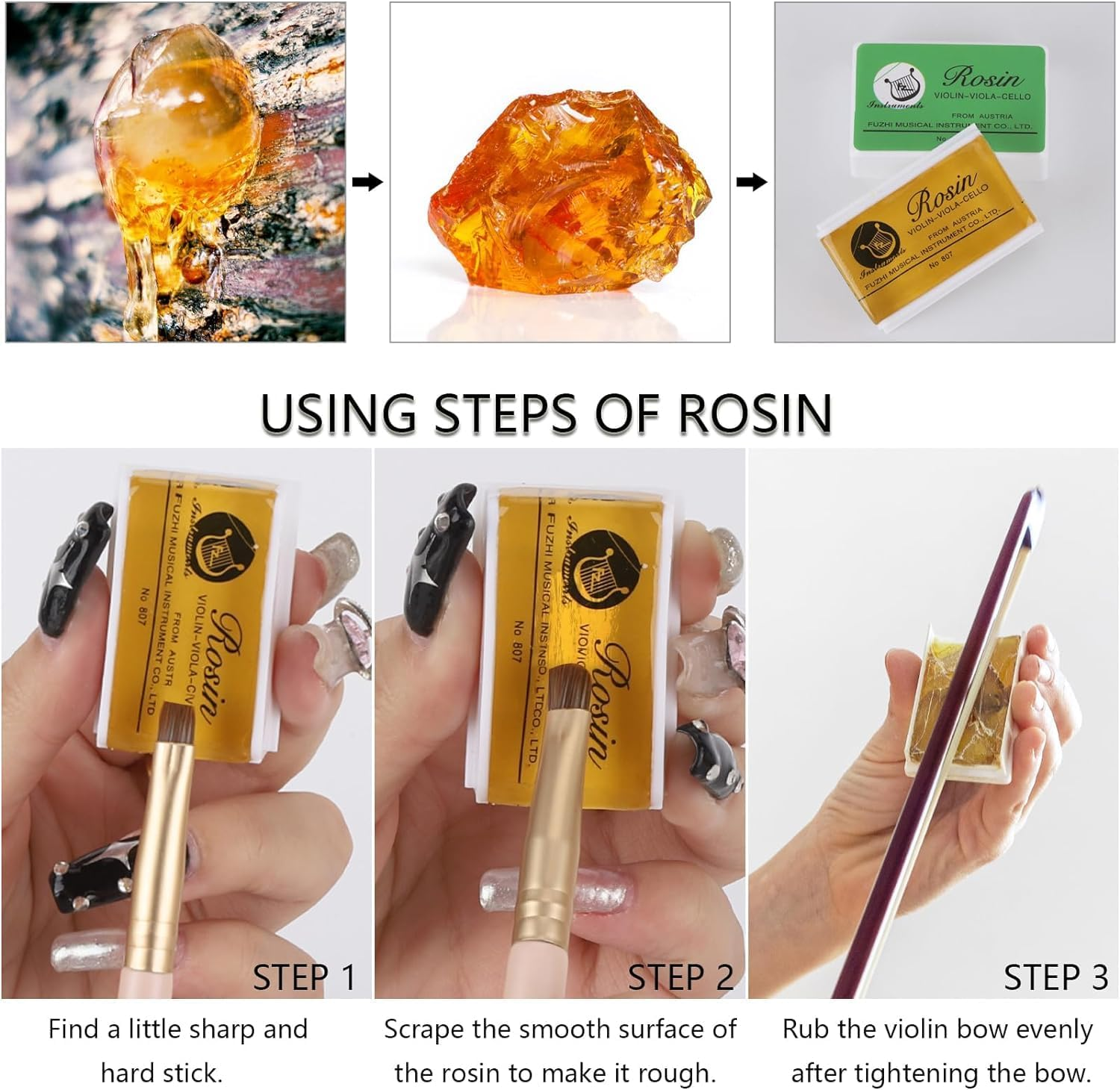 Rosin Natural for Violin Cello Viola Rosin Light Low Dust for Bows String Music Instrument Accessory Yellow with Case (3 Pack Rosin) image number 1