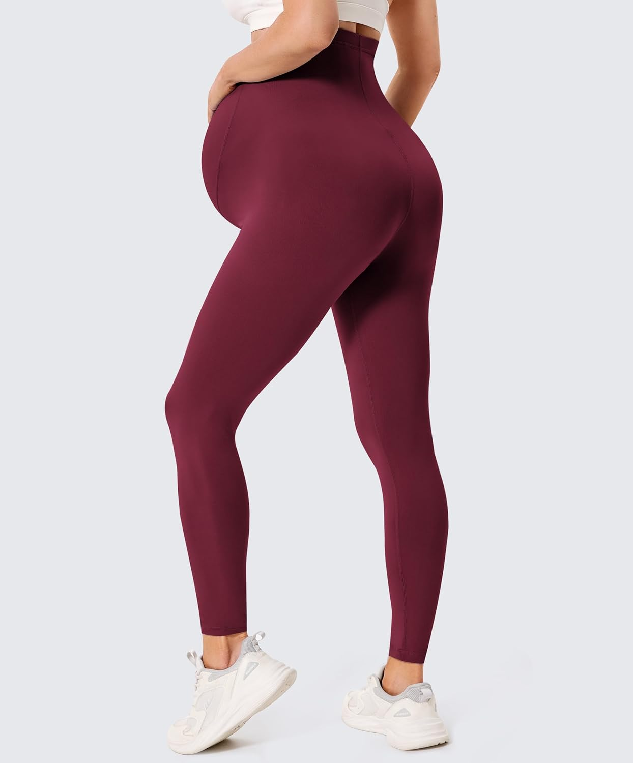 BAYDI Creamlush Women'S Pregnancy Leggings with Adjustable Abdominal Support, Soft High Waist Maternity Leggings, Opaque Maternity Trousers, Comfortable for Yoga, Leisure, Pyjamas, 1 Pack - Burgundy image number 1