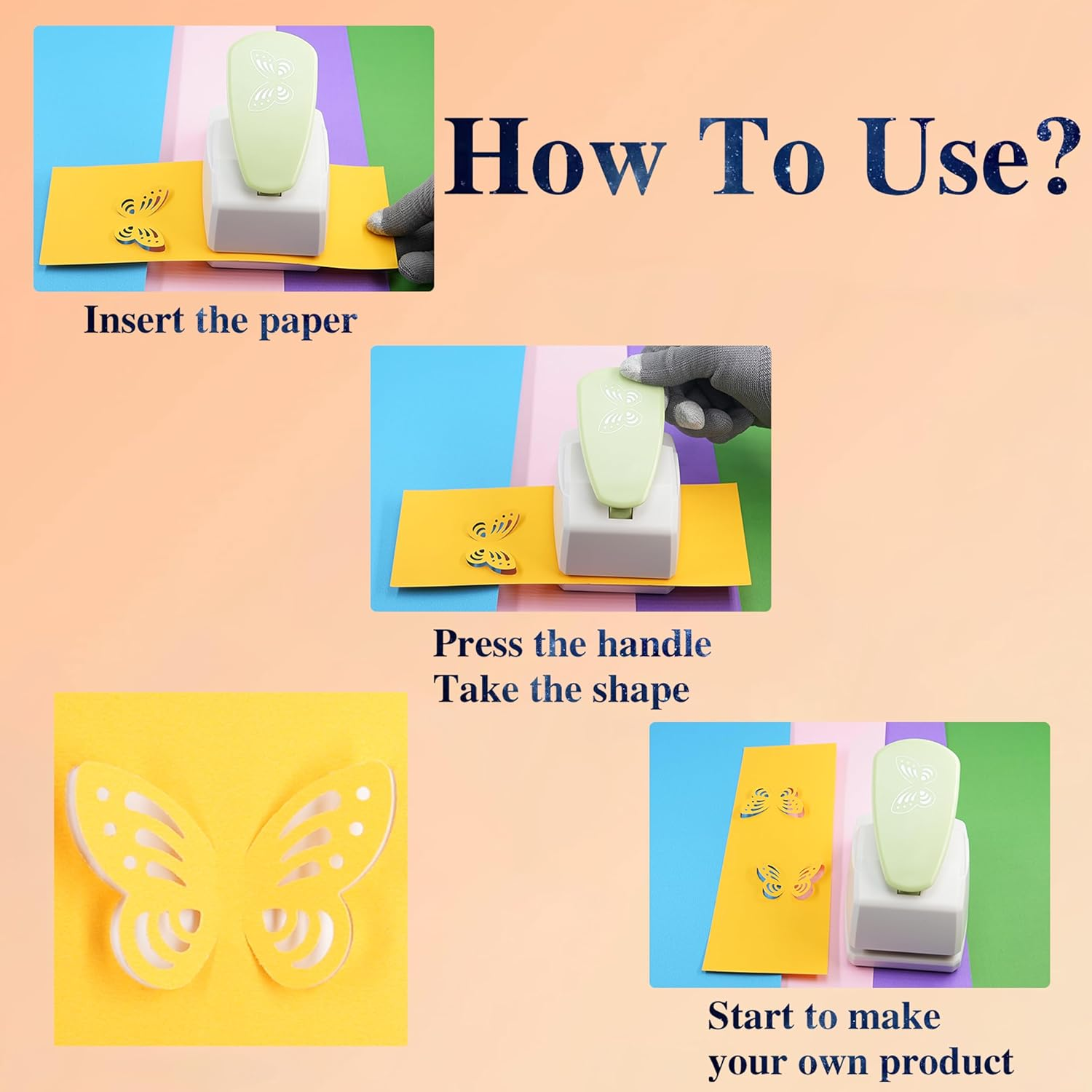 3D Raised Butterfly Craft Punch, Stays Securely on Paper, DIY Card & Scrapbook Tool for Greeting Cards, Journals, Random Colors