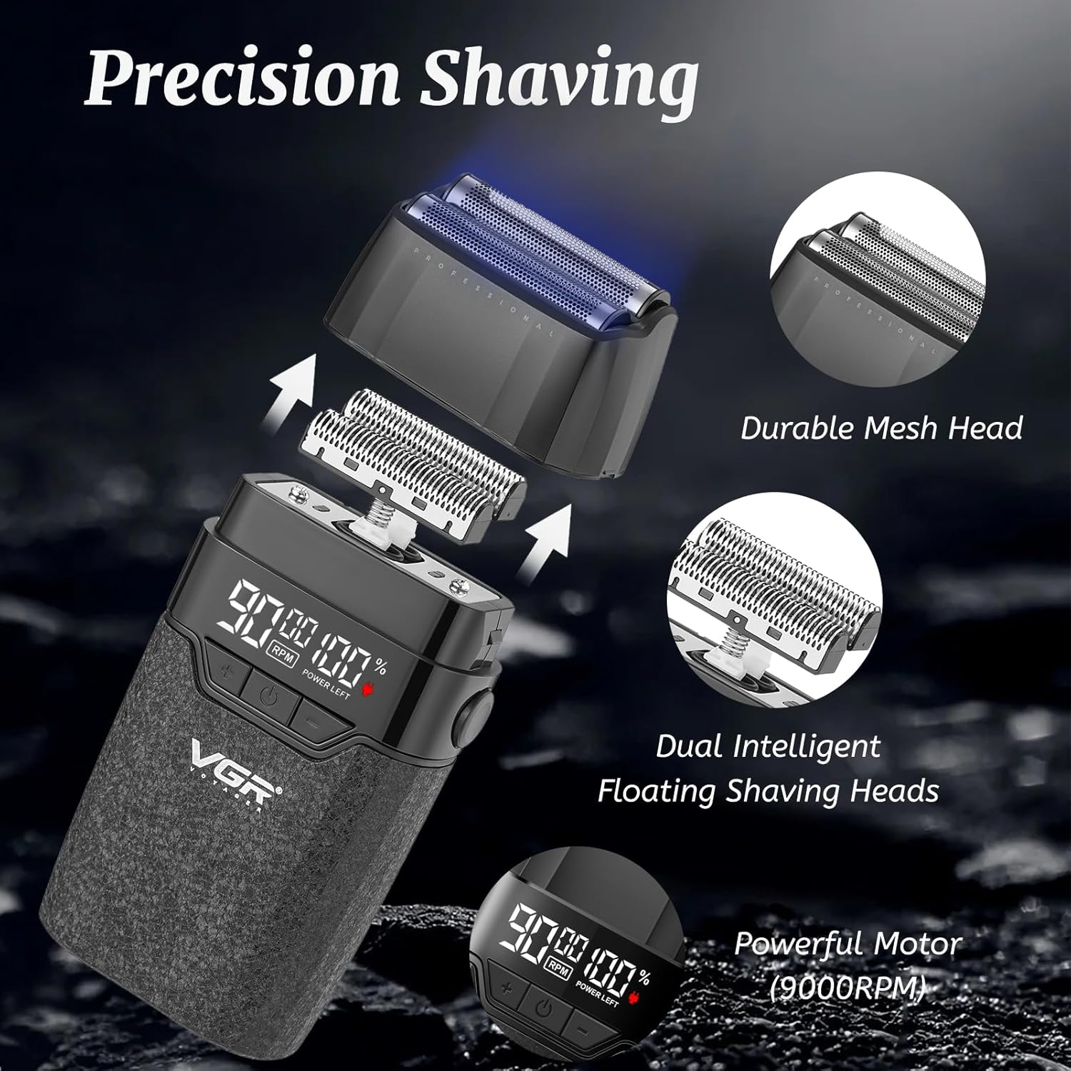 VGR 640S3 Professional 3 in 1 Hair Cutting Kit, 9000RPM Hair Clippers for Men Professional Hair Trimmer & Foil Shavers Set, Cordless Mens Barber Combo for Home, for Him(Black) image number 5