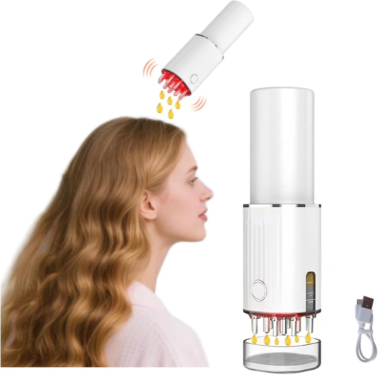 Zilynhom Scalp Massage Brush, Anti-Hair Loss Oil Dispenser with Vibration, 70 Ml Bottle, USB, Gift for Women and Men, Hair Oil Applicator for Minoxidil Hair Growth Serum, Head Massage Oil, Root Comb