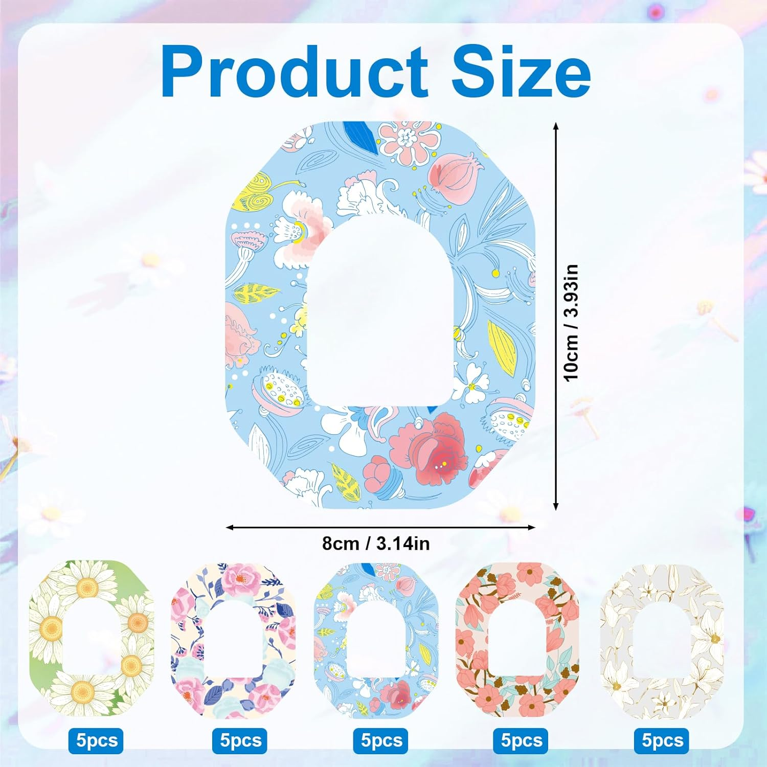 25Pcs Adhesive Patches for Omnipod 5, Colorful Flower Styles Waterproof CGM Sensor Covers Breathable Sensor Sticker Compatible with Omnipod 5