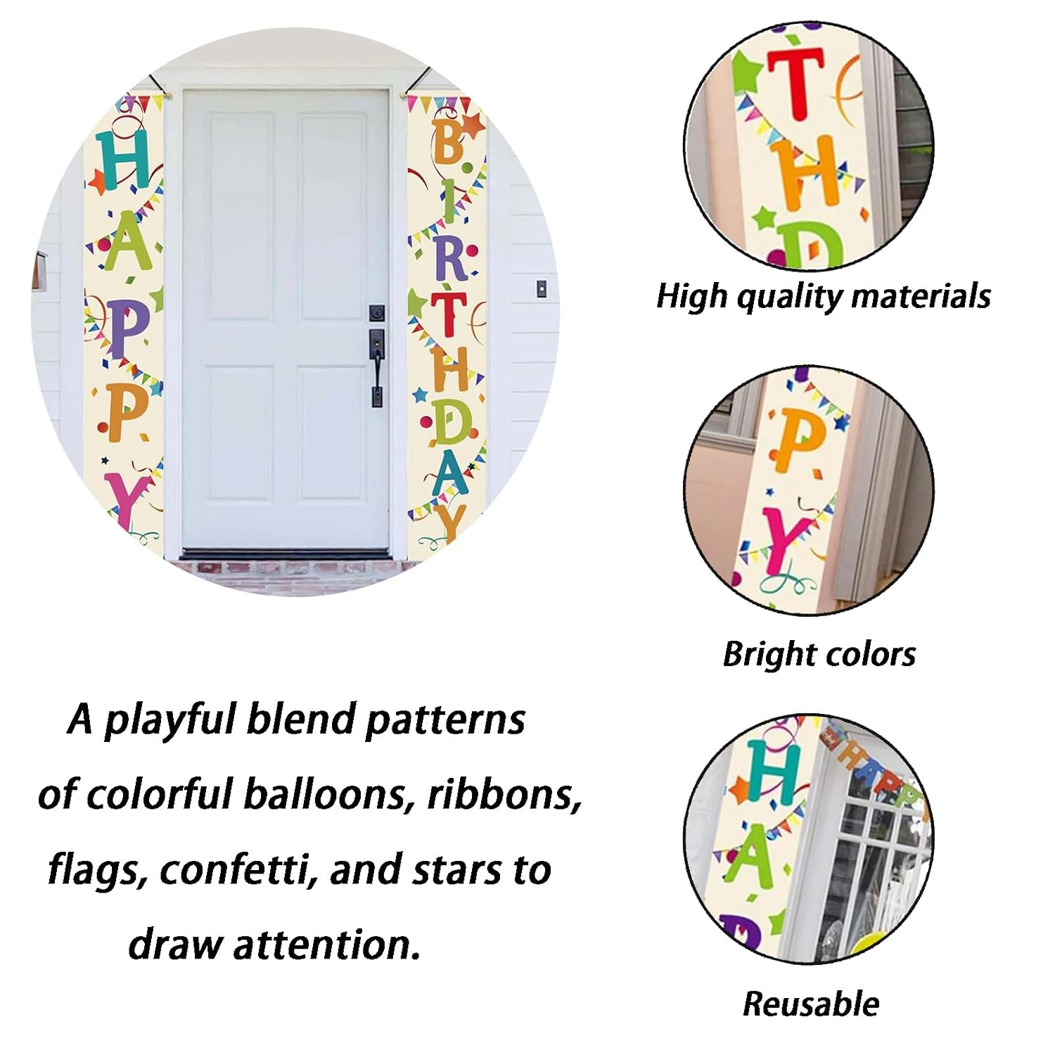 Colorful Happy Birthday Porch Sign - Vibrant Yard Decor, Door Banner, Party Supplies for Joyful Celebrations image number 3