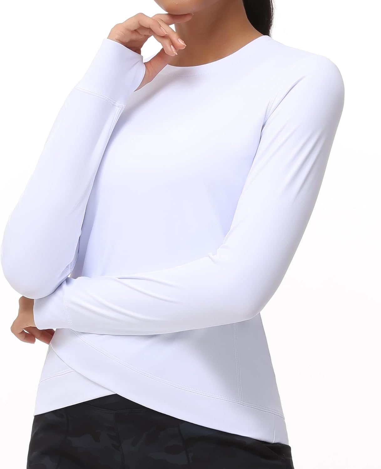 THE GYM PEOPLE Women'S Long Sleeve Compression Shirts Workout Tops Cross Hem Athletic Running Yoga T-Shirts with Thumb Hole image number 6