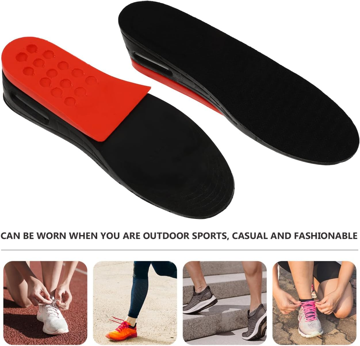 Healeved Height Increase Shoe Pads 2-Layer Removable Insoles for Men and Women Comfortable Air Cushioned Inserts Trimmable for Custom Fit Adds up to 2.2 Inches for Daily Use and Special Events image number 5