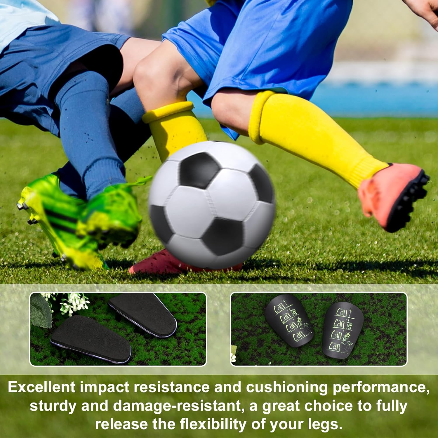 2Pcs Mini Shin Guard, 3.15X1.97 Inch Miniature Soccer Shin Pads Small Shin Protective Tiny Football Shin Supplies Cushion Protection for Kids Youth Adults (Green Text on Black Background) image number 3