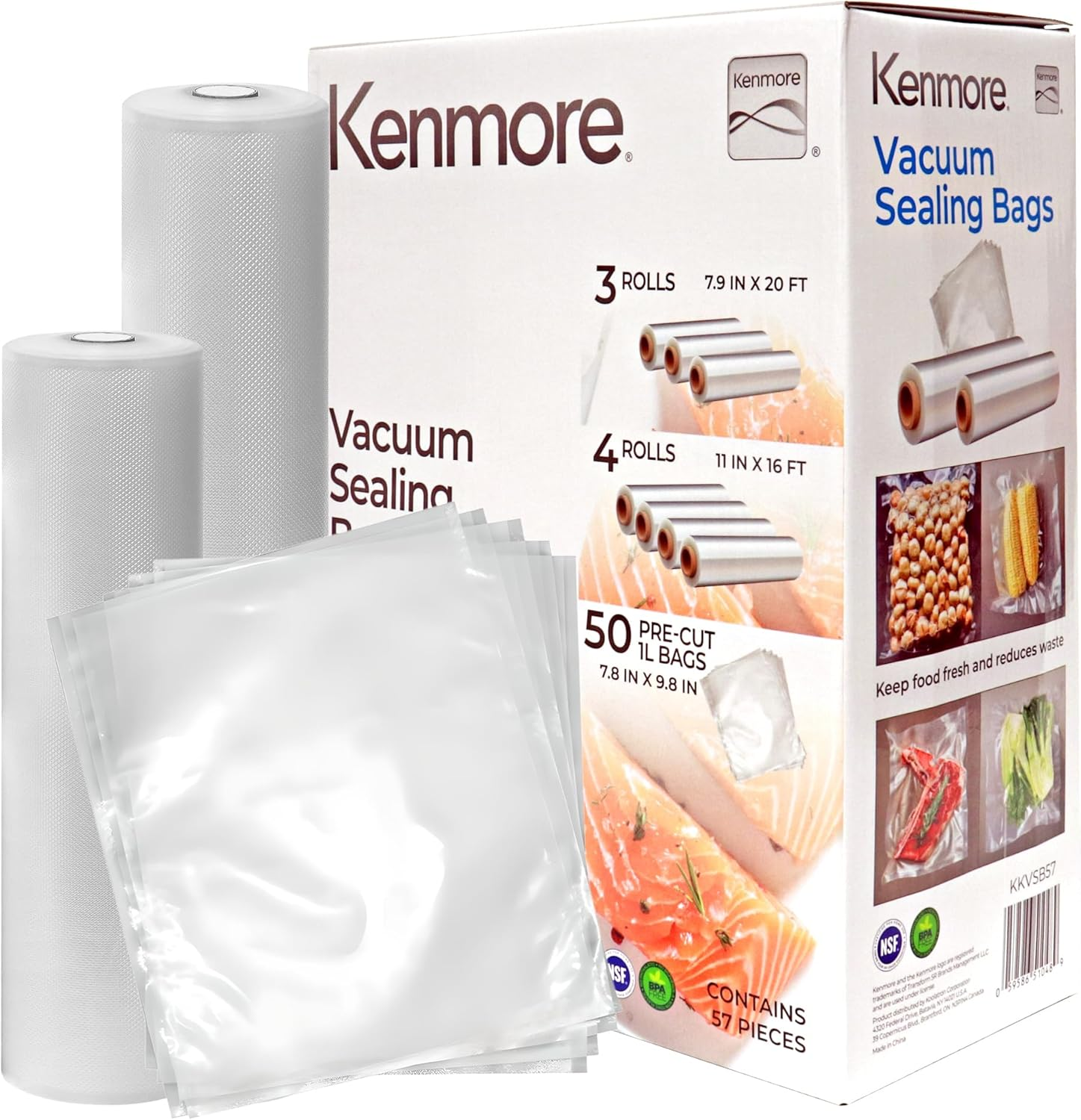 Kenmore Vacuum Sealer Bags & Roll 3 Varieties Pack | Compatible with Precision, Foodsaver, INKBIRD, Russell Hobbs & Wevac Vacuum Sealer | Bpa-Free Food Storage Bags for Sous-Vide & Meal Prep
