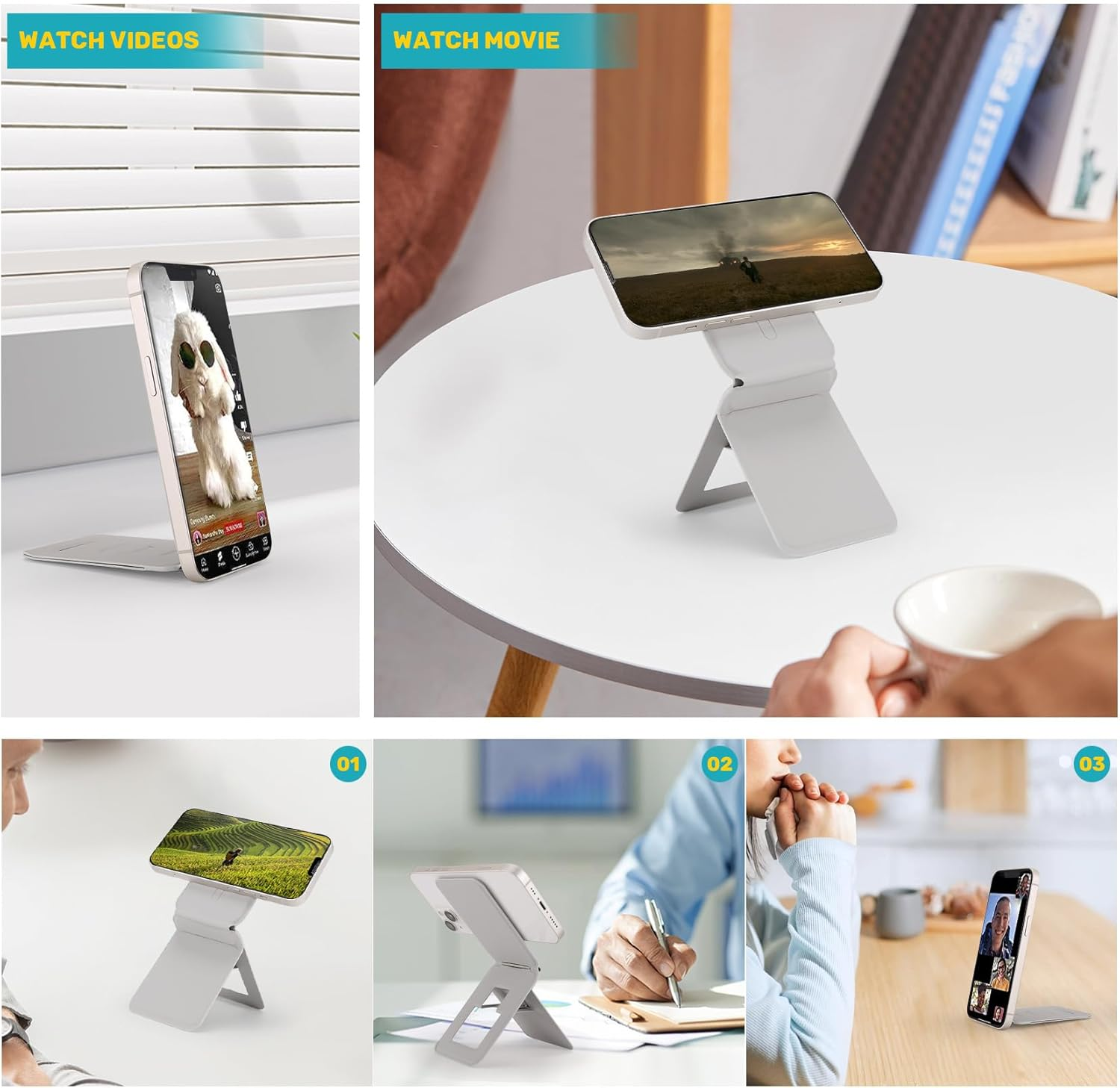 Hcskoss Mobile Phone Holder Foldable Magnetic Phone Tripod Stand Cell Phone Stand Strong Magnets PU Leather Phone Stand Compatible with Iphone 17/16/15/14/13/12 Series image number 3