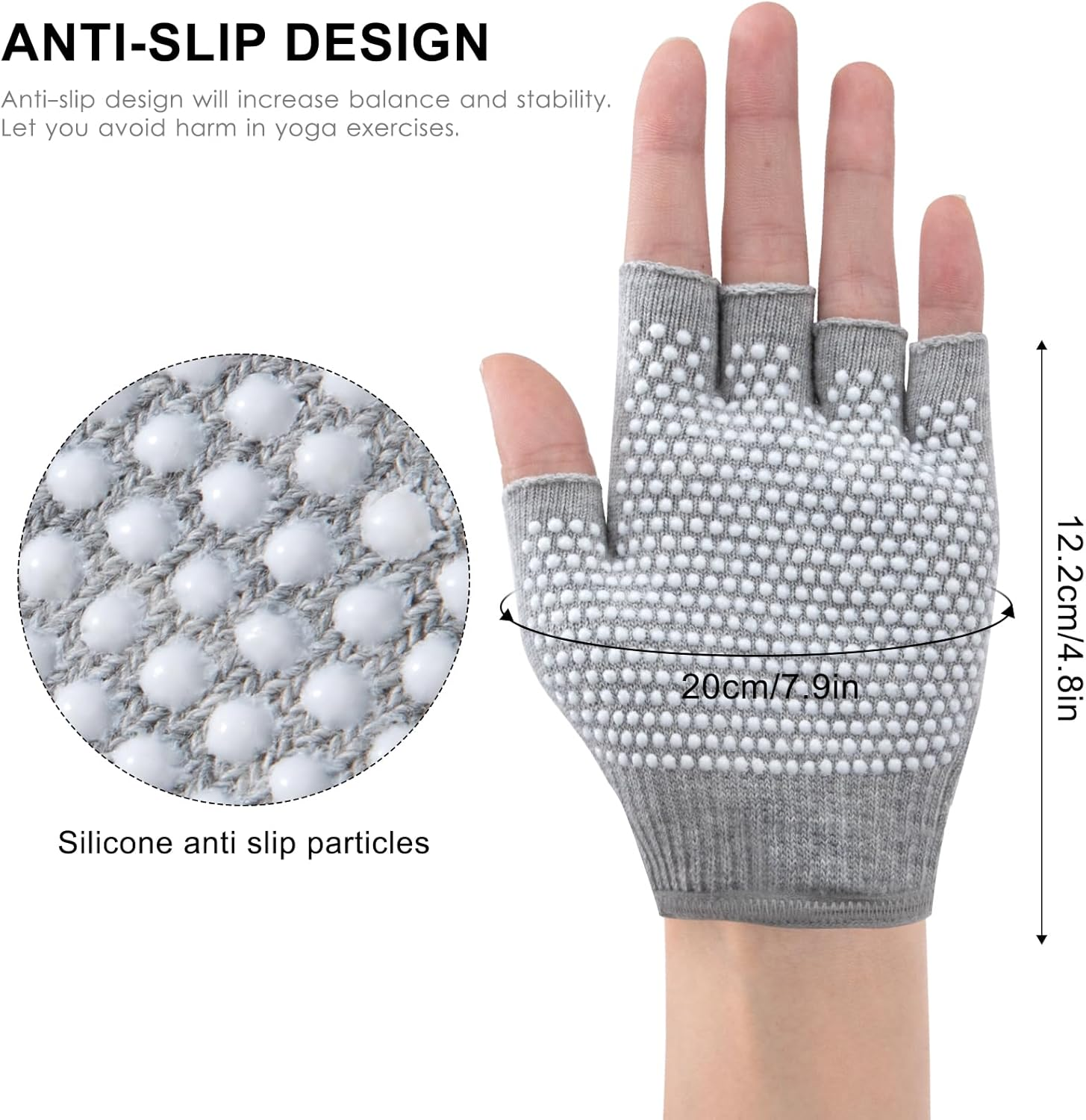 Yoga Gloves Non-Slip Breathable for Pilates and Gym - Comfortable Sweat Absorption for Women with White Silicone Dots Fingerless - Gift - Grey image number 2