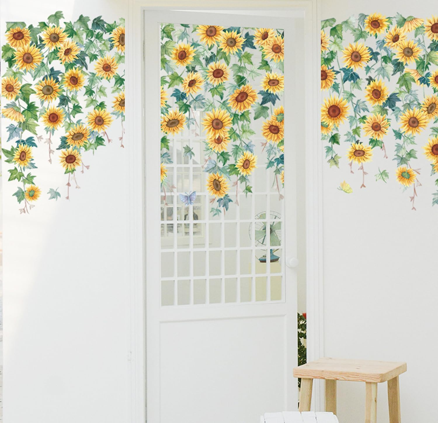 Sunflower Wall Sticker Flower Vines Hanging Wall Decal Green Leaves Floral Wall Art for Living Room Bedroom Home Decoration - Sunflower01 image number 2