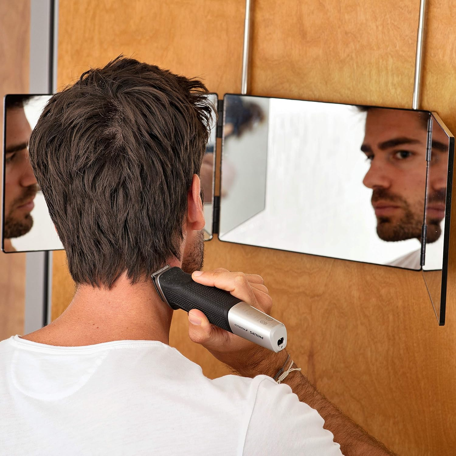 3 Way Mirror | Trifold Mirror for Self Hair Cutting and Styling for Men | DIY Haircut Tool to Cut, Trim, or Shave Your Head and Neckline at Home | Adjustable, Portable and Hands-Free image number 1