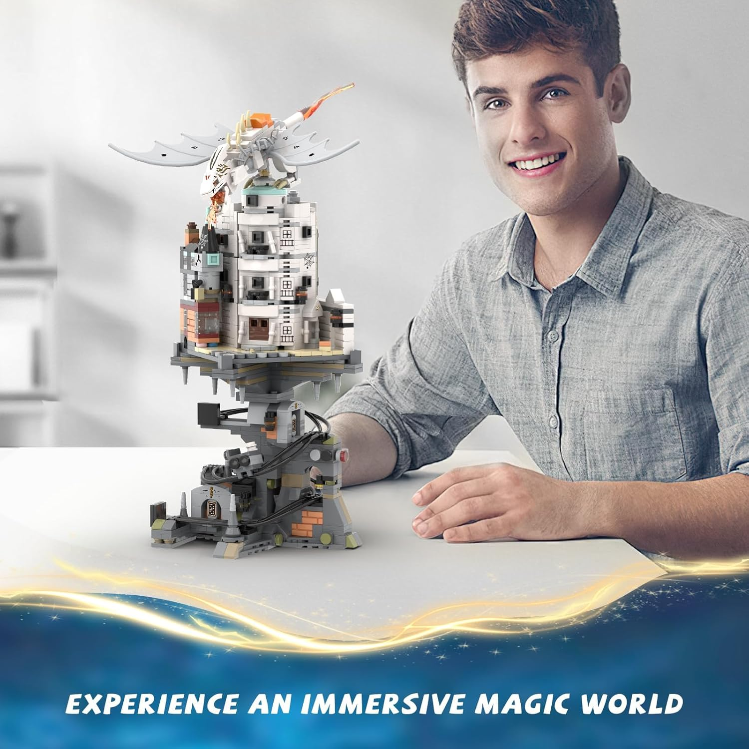 QLT QIAOLETONG Ideas Castle Magic Bench Building Set, Clamping Blocks, Compatible with  Architecture for Potter Fans Boys and Adults from 8-16+ (1056 Pieces) image number 5