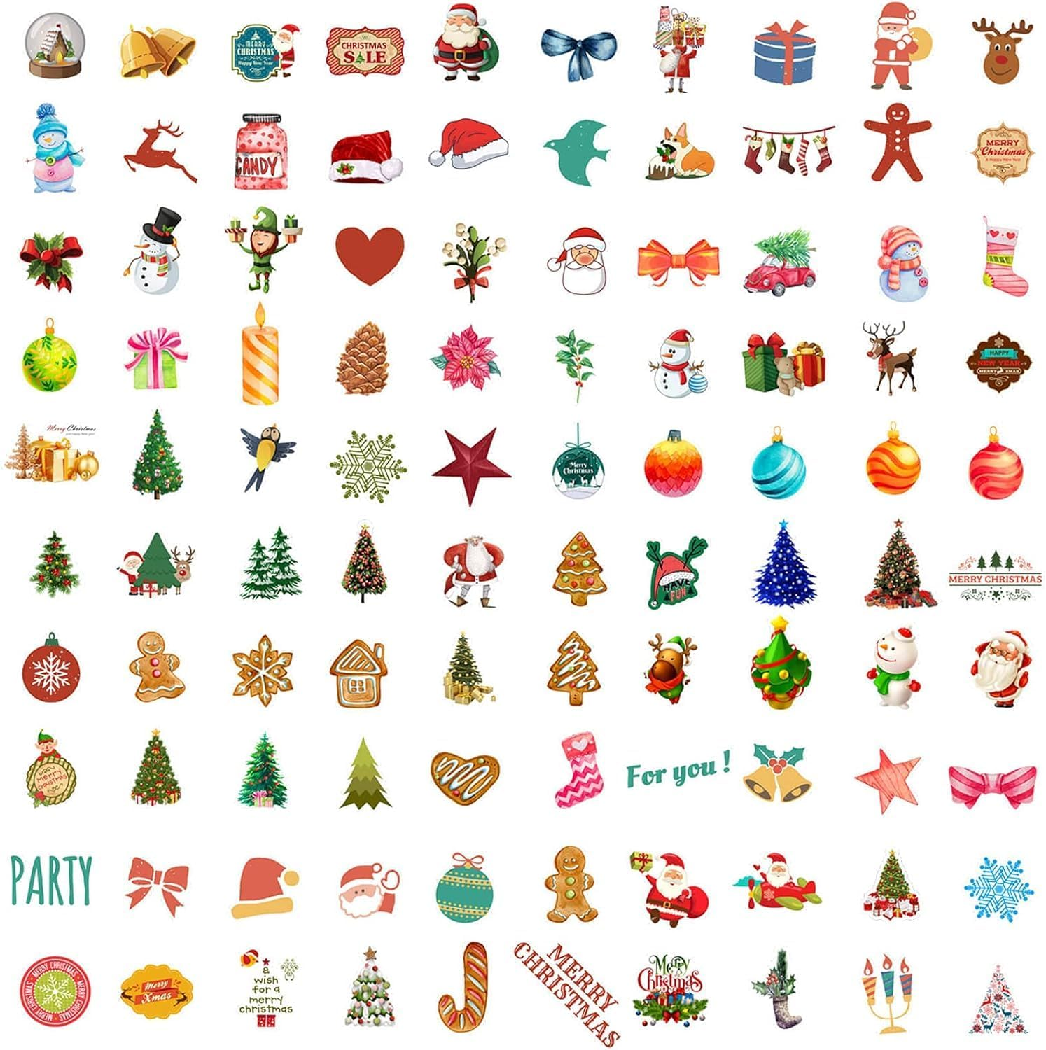 100PCS Christmas Stickers, Fun & Cute Vinyl Waterproof Stickers, Merry Christmas Stickers for Water Bottles, Windows, Snowboard, Envelopes, Gifts, Tags, Kids, Teens, Adults image number 6