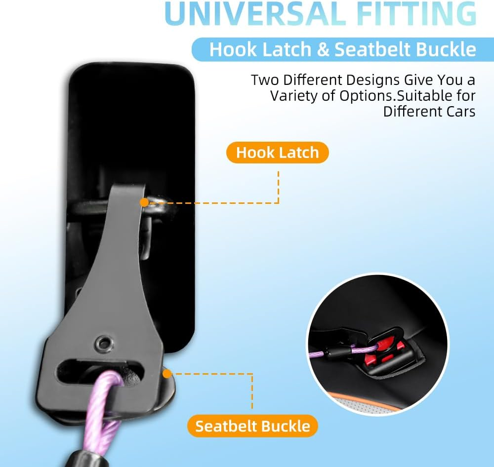 Miaochuai 3-In-1 Dog Car Seat Belt Harness | Chew-Proof Steel Cable Leash with Heavy-Duty Buckle & Clip | Car Safety Restraint for Small, Medium, Large Dogs (Black, 16 Inch/40 CM) image number 4