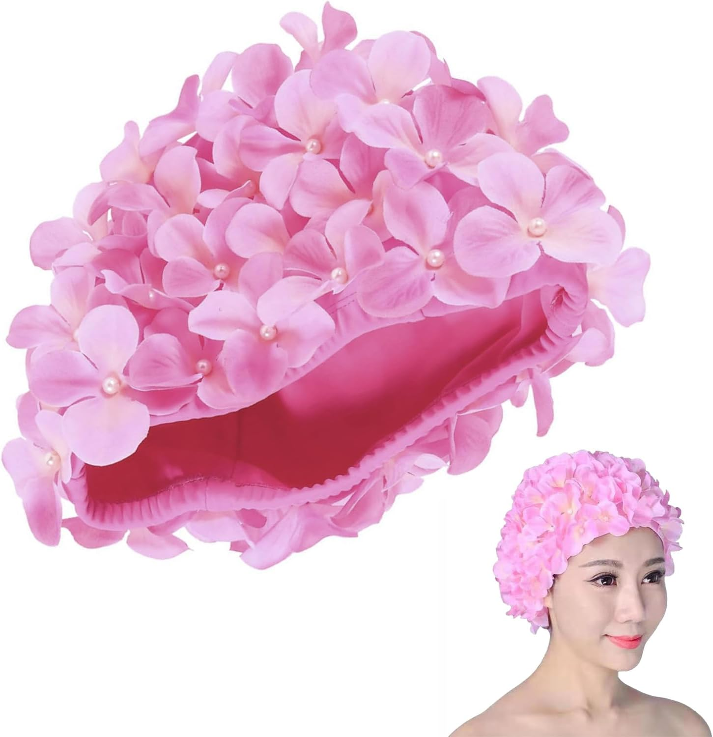Vintage Swim Cap Floral Petal Retro Style Bathing Caps for Women Breathable Floral Swimming Hat Stylish Ear Protector for Girls Fashion Swim Cap for Swimming & Bathing Petal Design