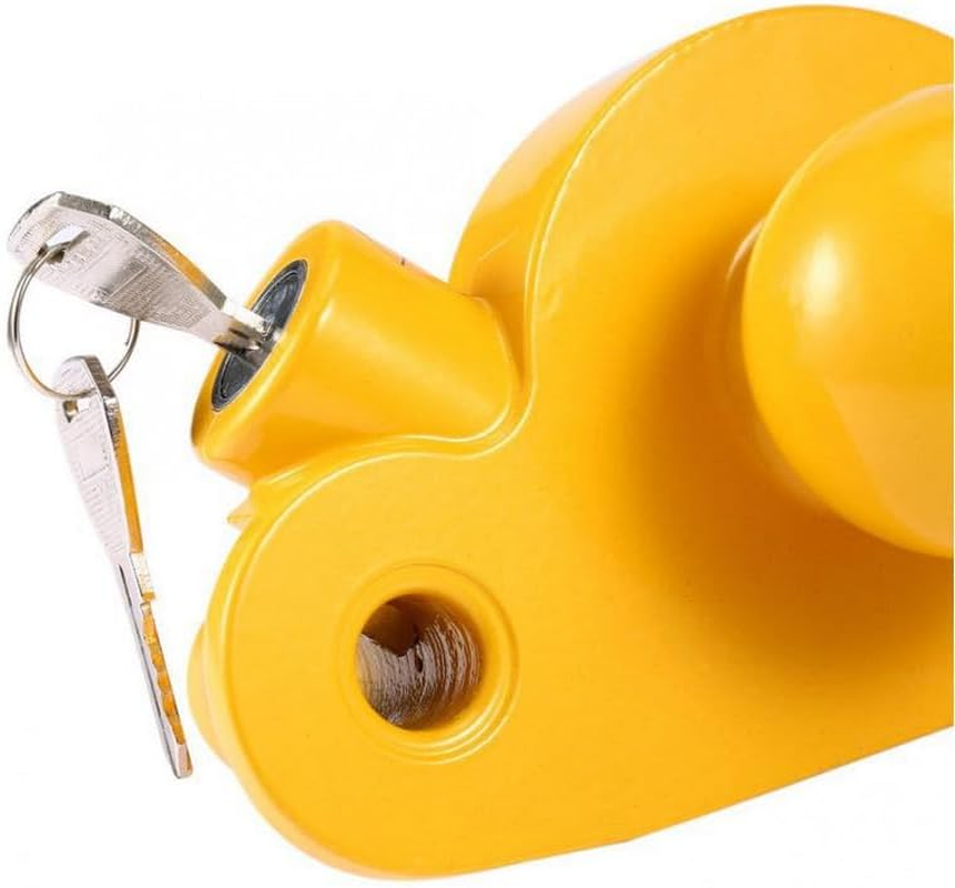 Universal Ball Coupler Yellow Coupler Lock Trailer Hitch Security Adjustable Lock for Enhanced Caravan Security, Curved with 2 Keys, Fits Fits 1-7/8",2&rdquo;, 2-5/16" Coupler image number 3