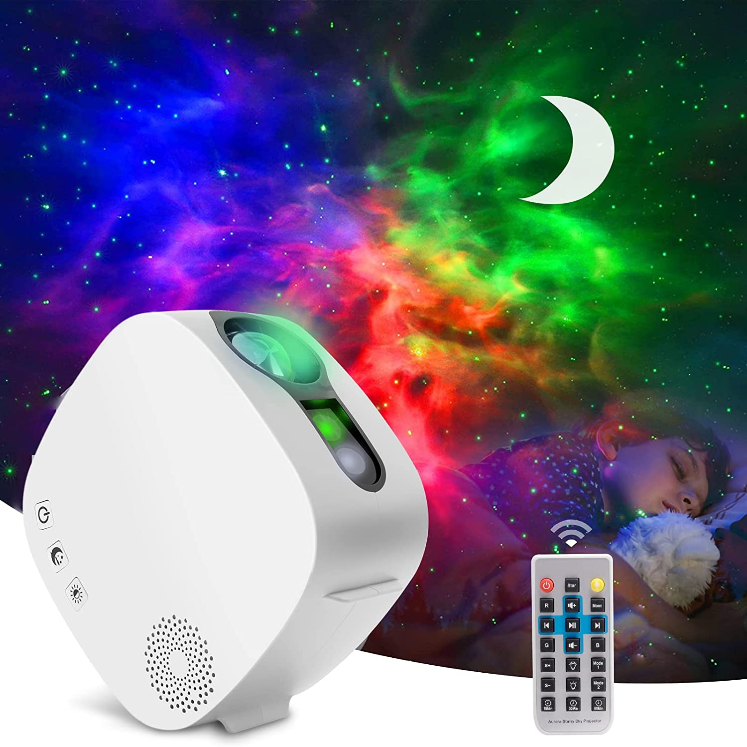Sky LED Projector Night Light,3-In-1 LED Moon Nebula Cloud Rotating Star Light Galaxy Projector with RF Remote Controller,Bluetooth Star Projector Light image number 2