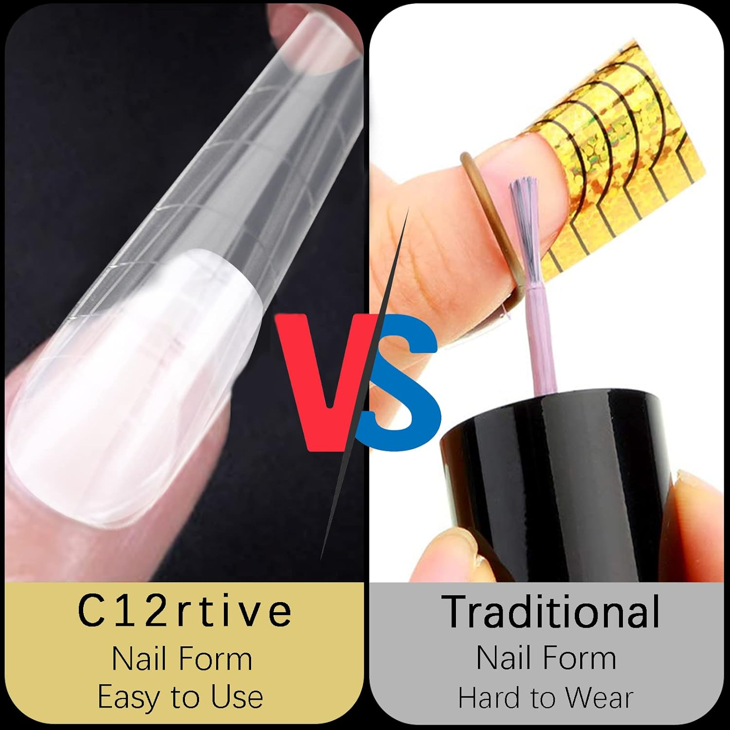 C12Rtive 120Pcs Dual Nail Forms,Upper Arched Extension Poly Nail Gel Nail Forms Full Cover Reusable Nail Molds 12 Sizes for Nail Art Design Salon&Diy image number 1