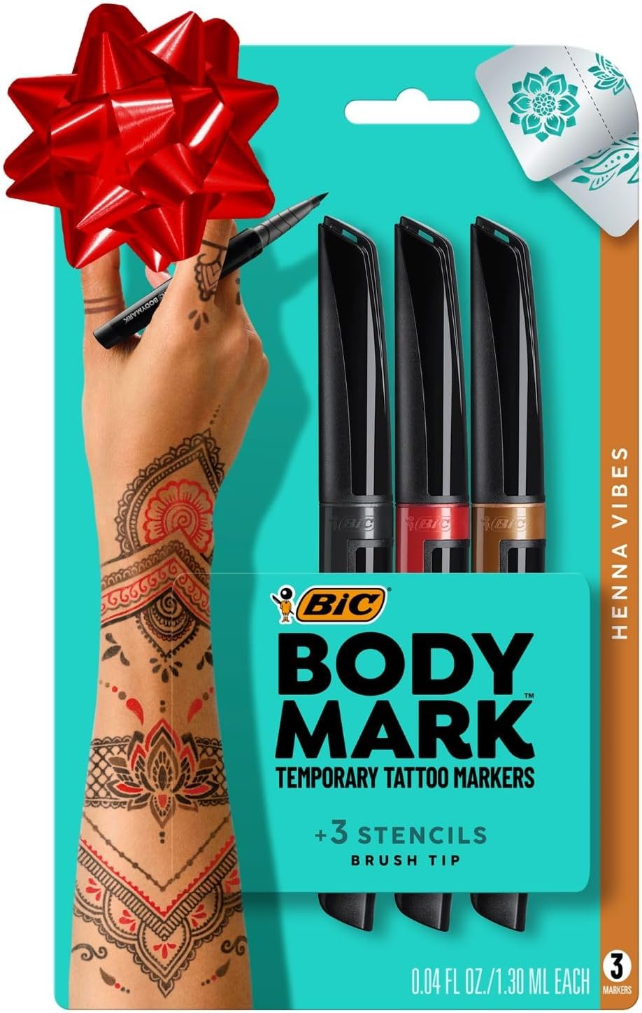 BIC Bodymark Temporary Tattoo Markers and Stencils, Henna Vibes Kit - Assorted Colours, Pack of 3+2 (MTBP31HN-AST)
