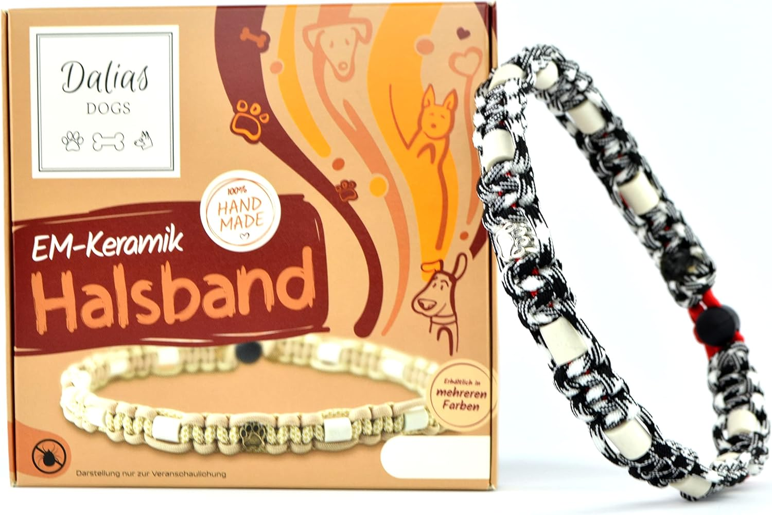 EM Ceramic Collar for Dogs & Cats - Made to Measure EM Band Original US Paracord (41-50 Cm, Black/White)