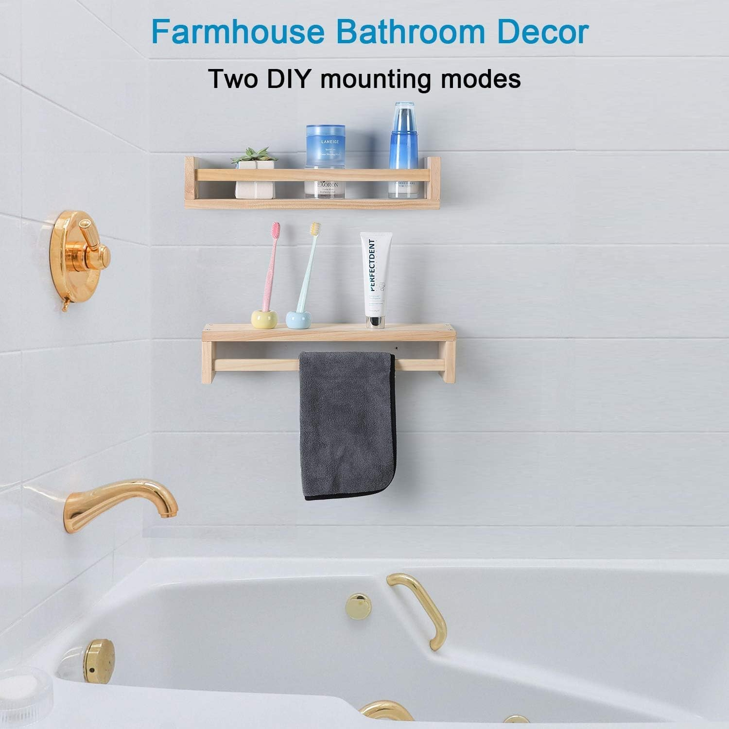 METOY 2Pcs Floating Wall Shelves, Naturel Wood Floating Wall Bookshelf Nursery Bookshelves for Bathroom Decor Kitchen Spice Rack Bookshelf Organizer image number 3