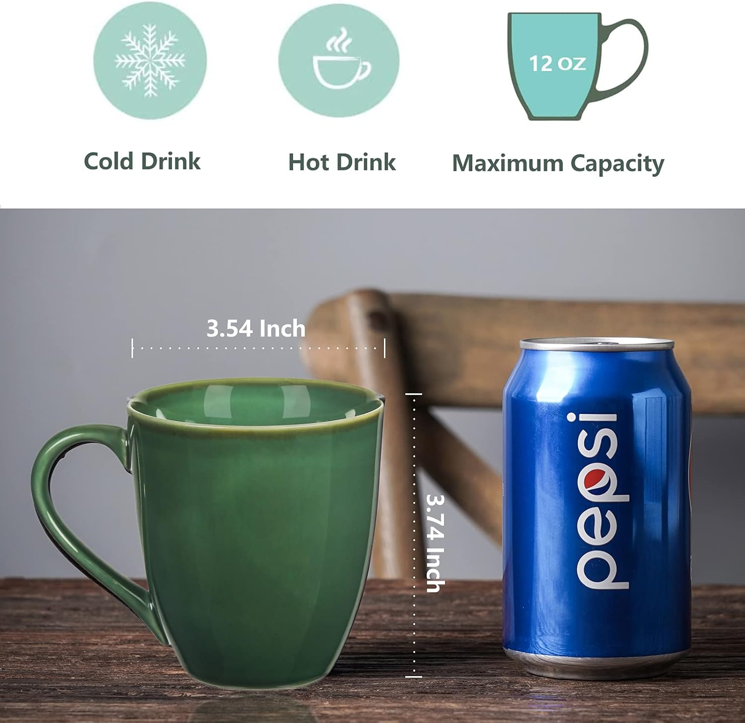 Vicrays Coffee Mug Set, 12 Ounce, Set of 6, Ceramic Mug for Men, Women, Unique Glazed Mugs with Handle for Coffee, Tea, Milk, Cocoa, Cereal(Green) - Blue image number 3