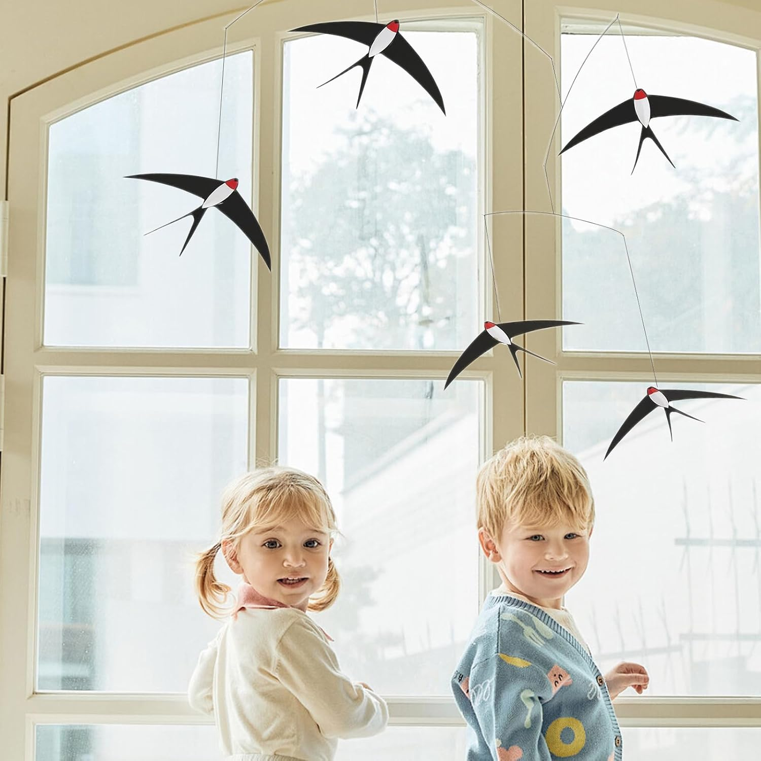 Handcrafted Flying Bird Mobile &ndash; 5Pcs Indoor Wind Chime Swallow Set for Artistic Home D&eacute;cor | Hanging Ornaments for Living Room, Bedroom, or Kitchen, Elegant Wall Accent Gift Idea image number 3