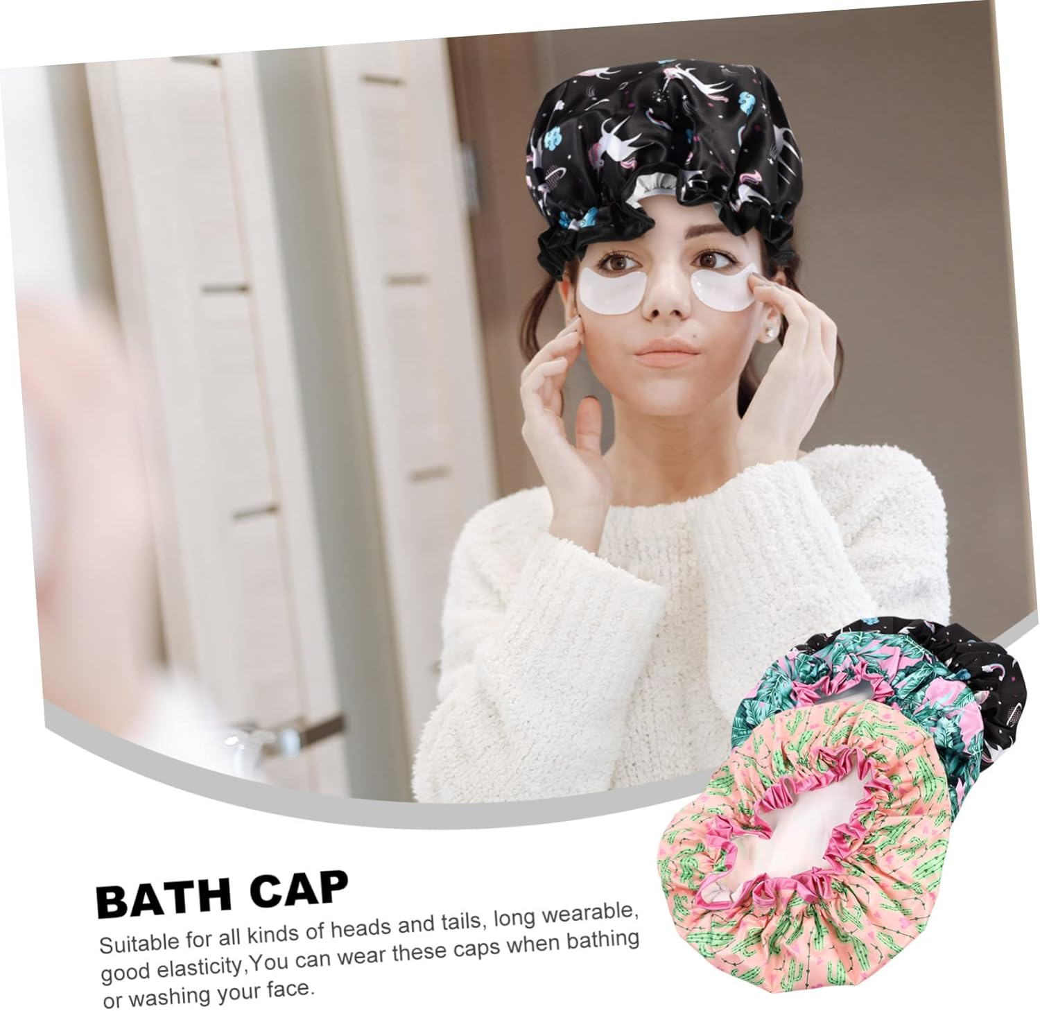 Cabilock 3Pcs Elastic Protective Shower Caps Multipurpose Hair Dyeing Caps for Home Use image number 4