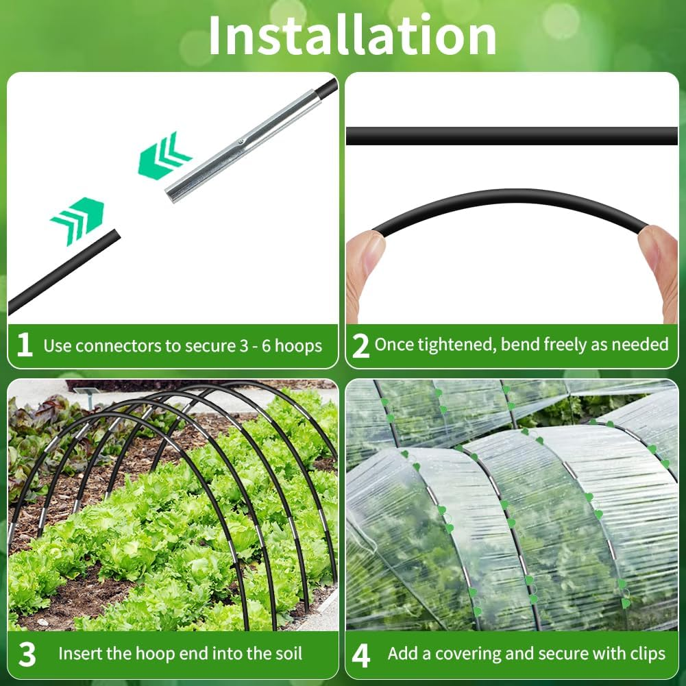 Plant Tunnel Arches, 30 Pieces Tunnel Arches Raised Bed with 3 X 10 M Plant Protection Net, DIY Greenhouse Tyres Cold Frame Tunnel for Garden Line Cover Plants Fruit Vegetables image number 6