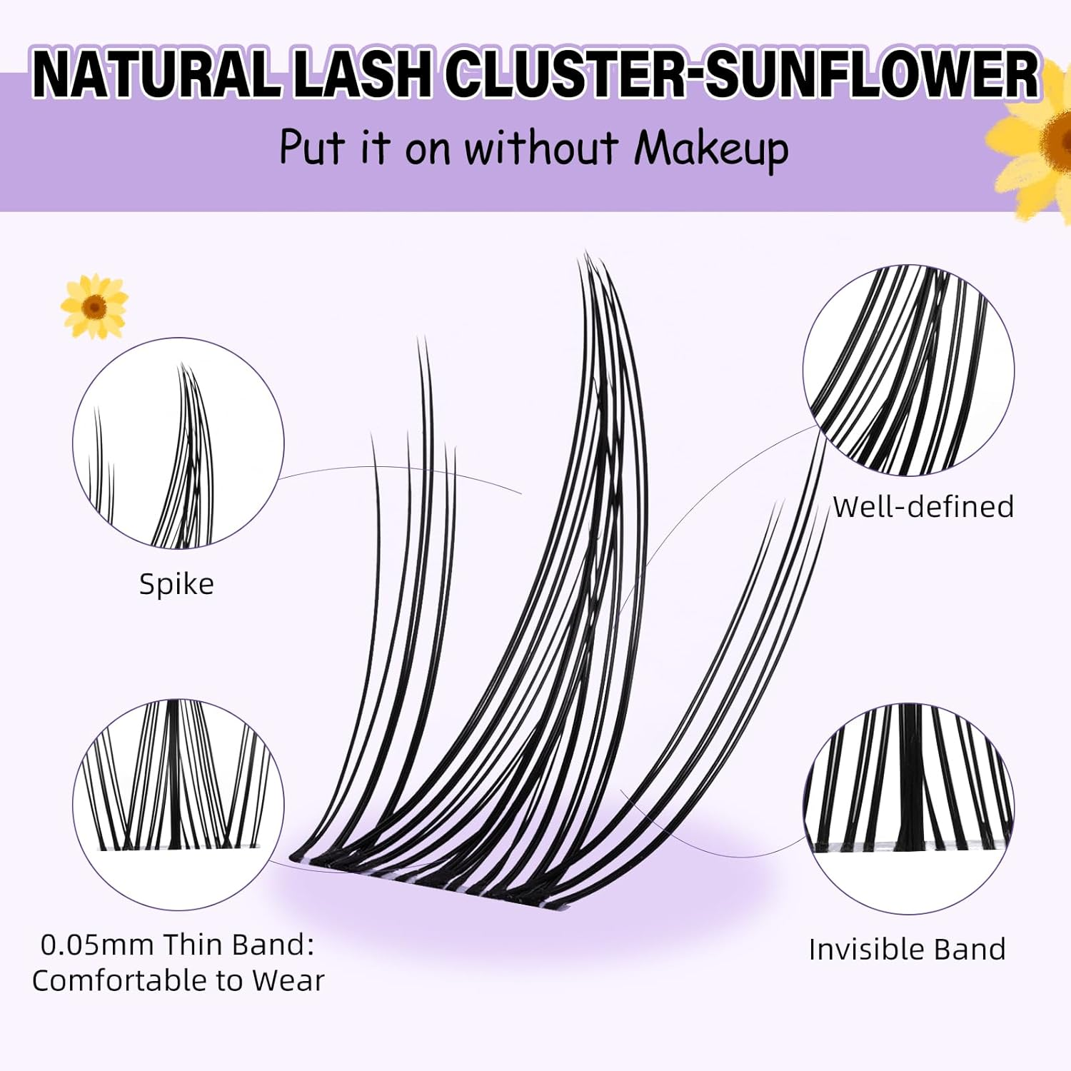 B&QLASH Lash Clusters Kit Sunflower Lash Extension Kit No Lash Map Natural Lash Clusters with Invisible Band 12-14Mm Eyelash Extension Kit C Curl Lash Kit with Lash Bond and Seal(Sunflower) image number 5