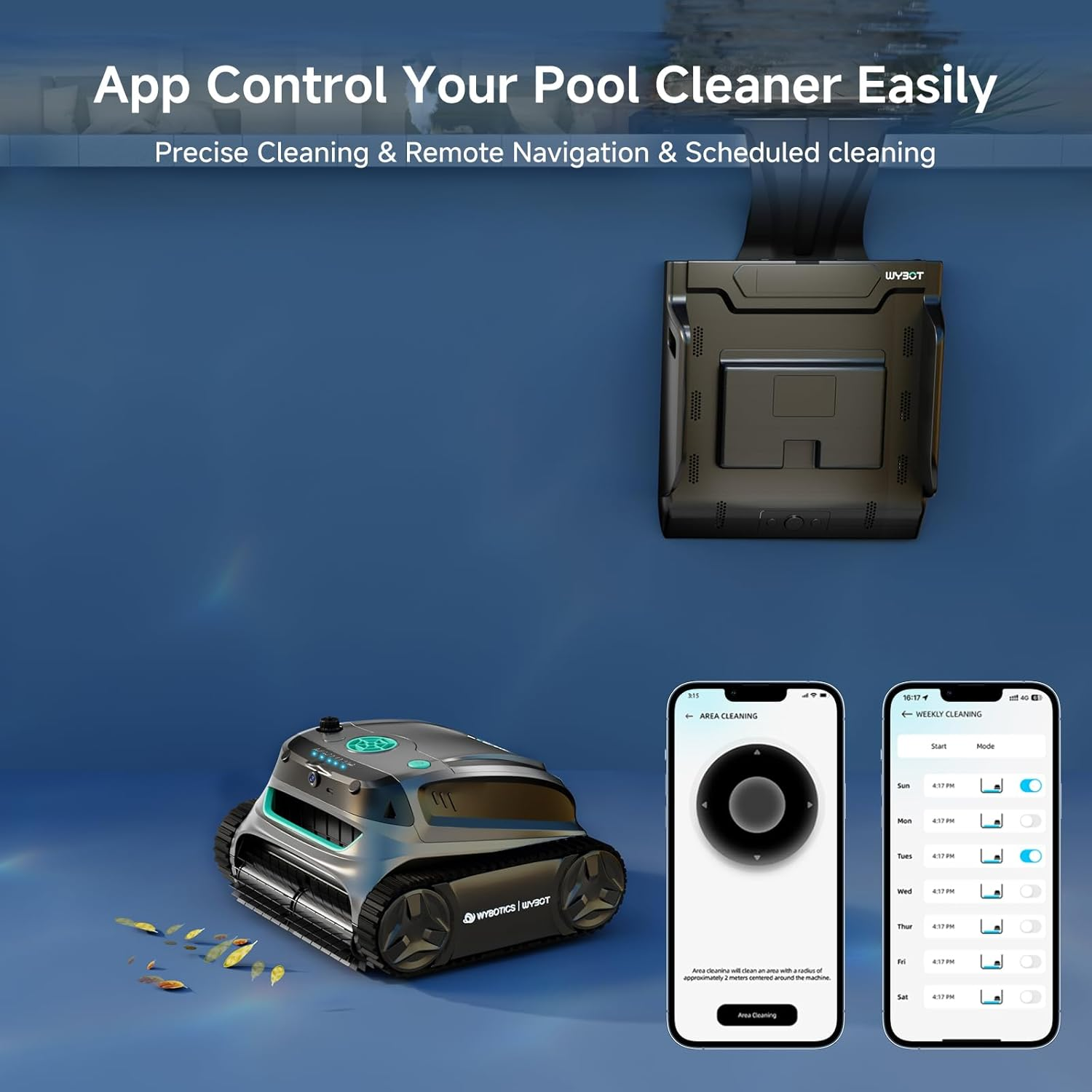 (2025 New) WYBOT S2 Solar Vision Robotic Pool Vacuum Cleaner, AI Vision, Smart Auto Parking & Dual Charging, Enhanced Scheduled Cleaning, 3D Adsorption System, for In-Ground Pools, Grey & Green image number 3