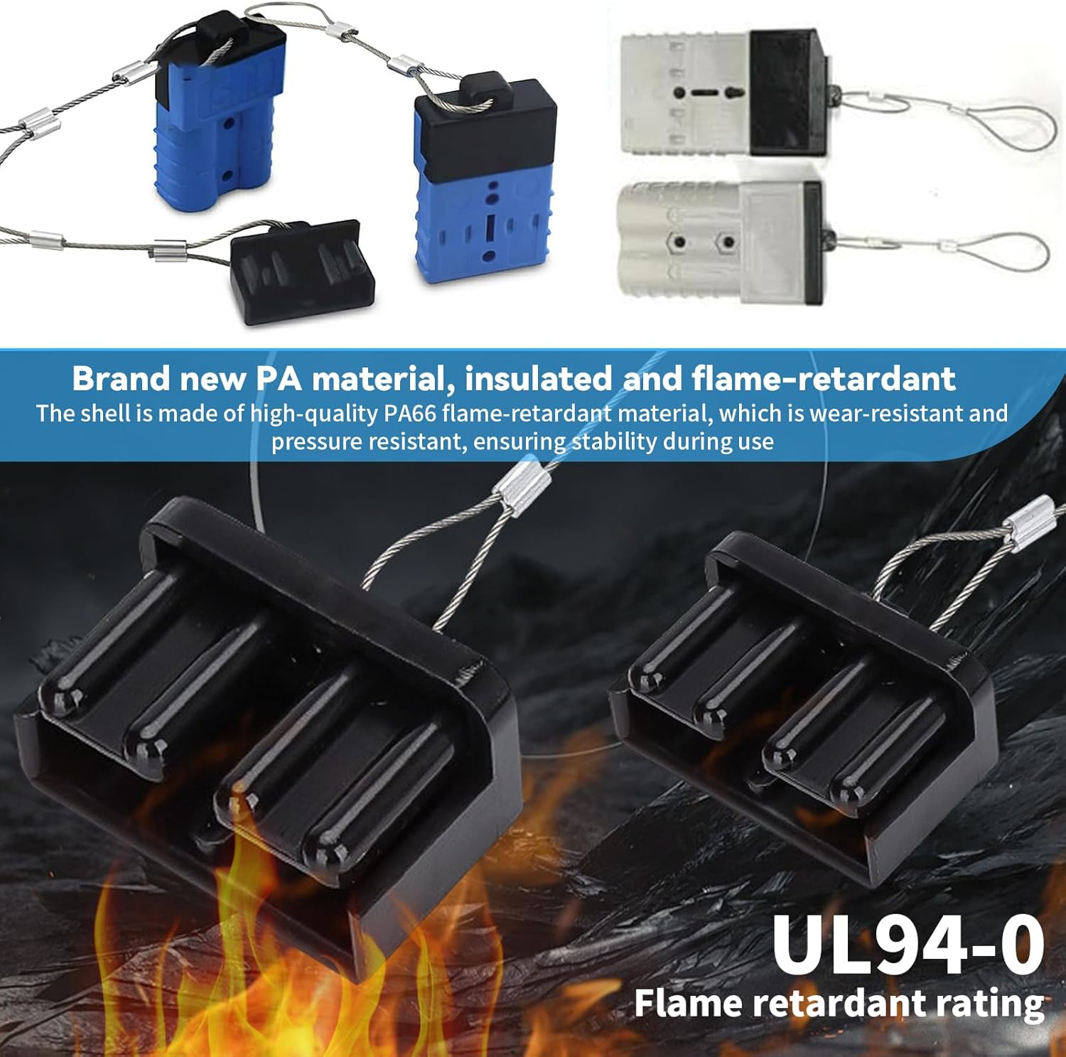 4 Pieces Dust Covers for Anderson Plug Connectors, Heavy-Duty 50AMP Battery Connector Protectors with Rope, Secure Durable Dustproof Caps, Power Battery Plug Protective Cover Sheath (Black) image number 4