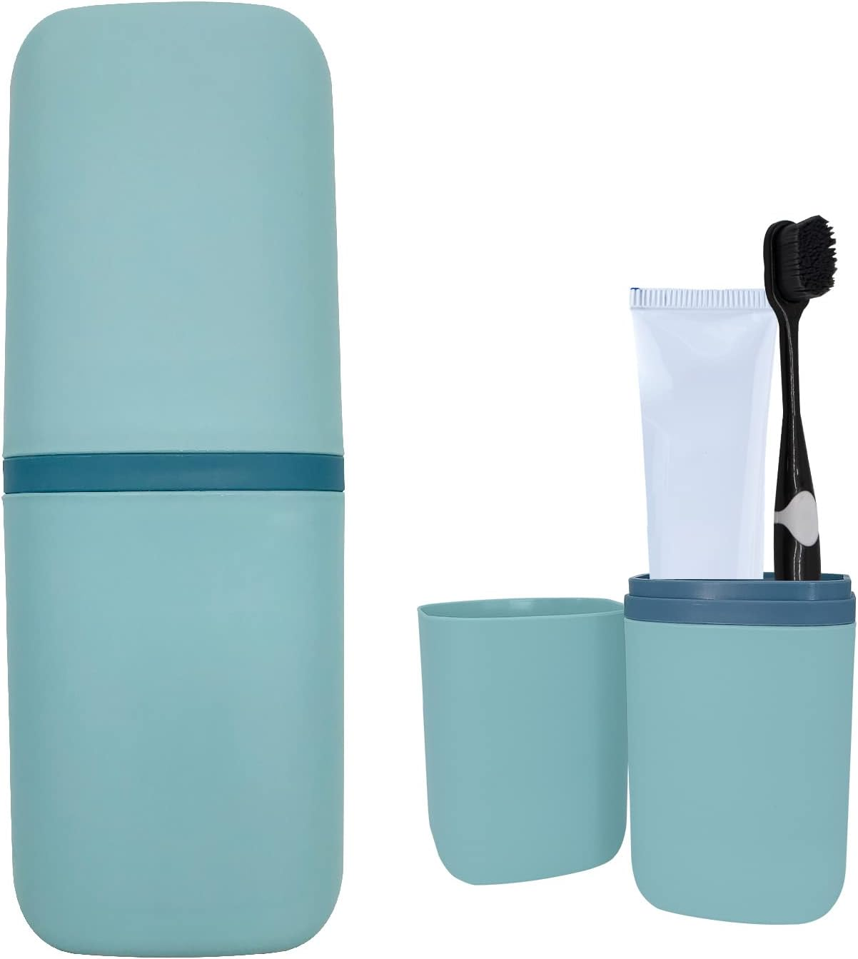 Sietdeseo Travel Toothbrush & Toothpaste Case, Portable Toothbrush Holder with Cup, Light Blue image number 5