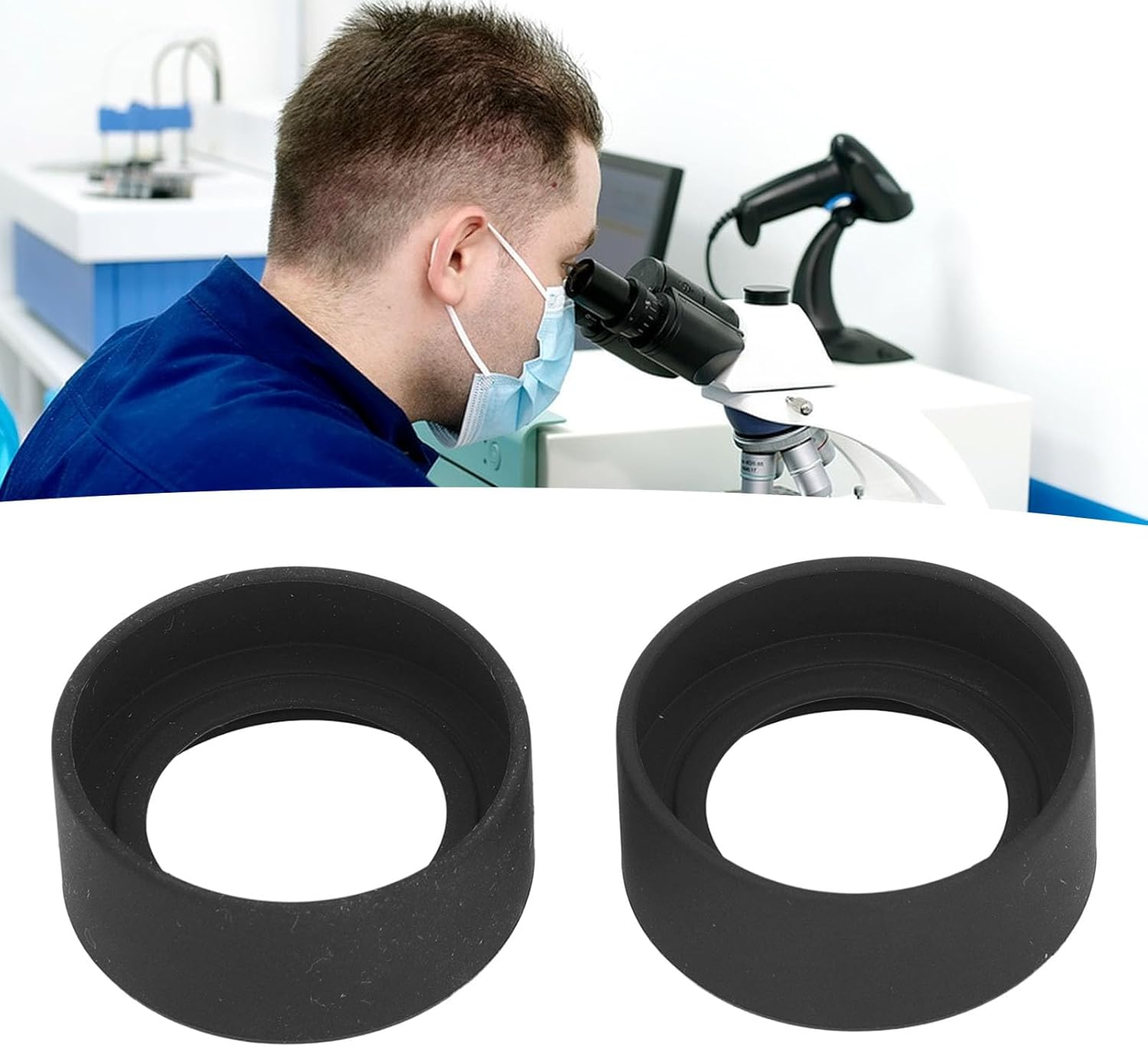 2 Pieces Stereo Microscope Eyepiece Eye Protection, Rubber Flat Angle Eyepiece Protector, Black Eyepiece Eyecup Protector for Eyepieces with 40-42Mm Interface image number 6