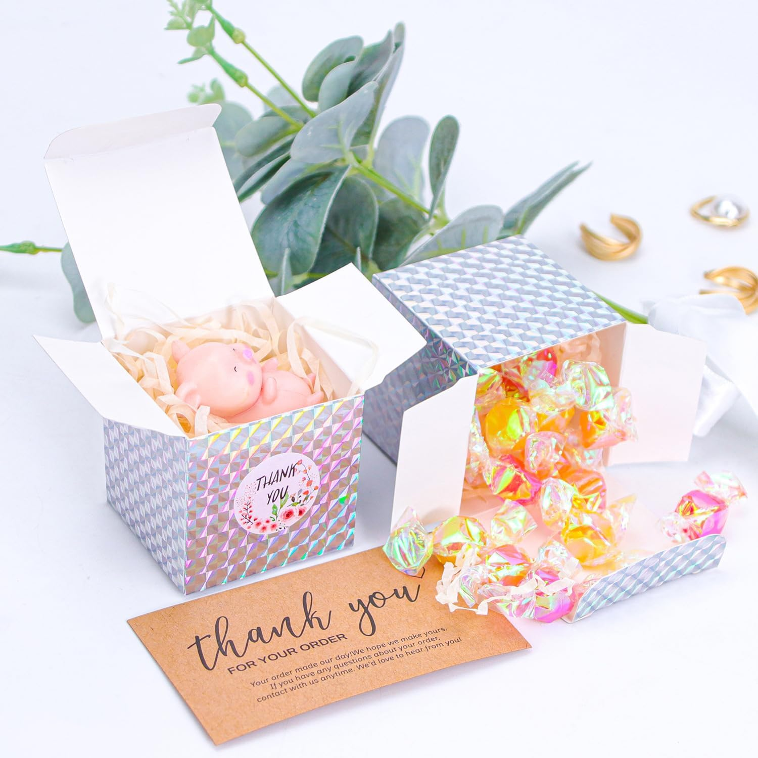 24PCS Small Square Gift Boxes,5 X 5 X 5 Cm Candy Treat Box Cardboard Box with Lid,Gold Foil Party Favor Gift Boxes for Parties, Birthdays, Weddings and Holidays Valentine'S Day image number 1