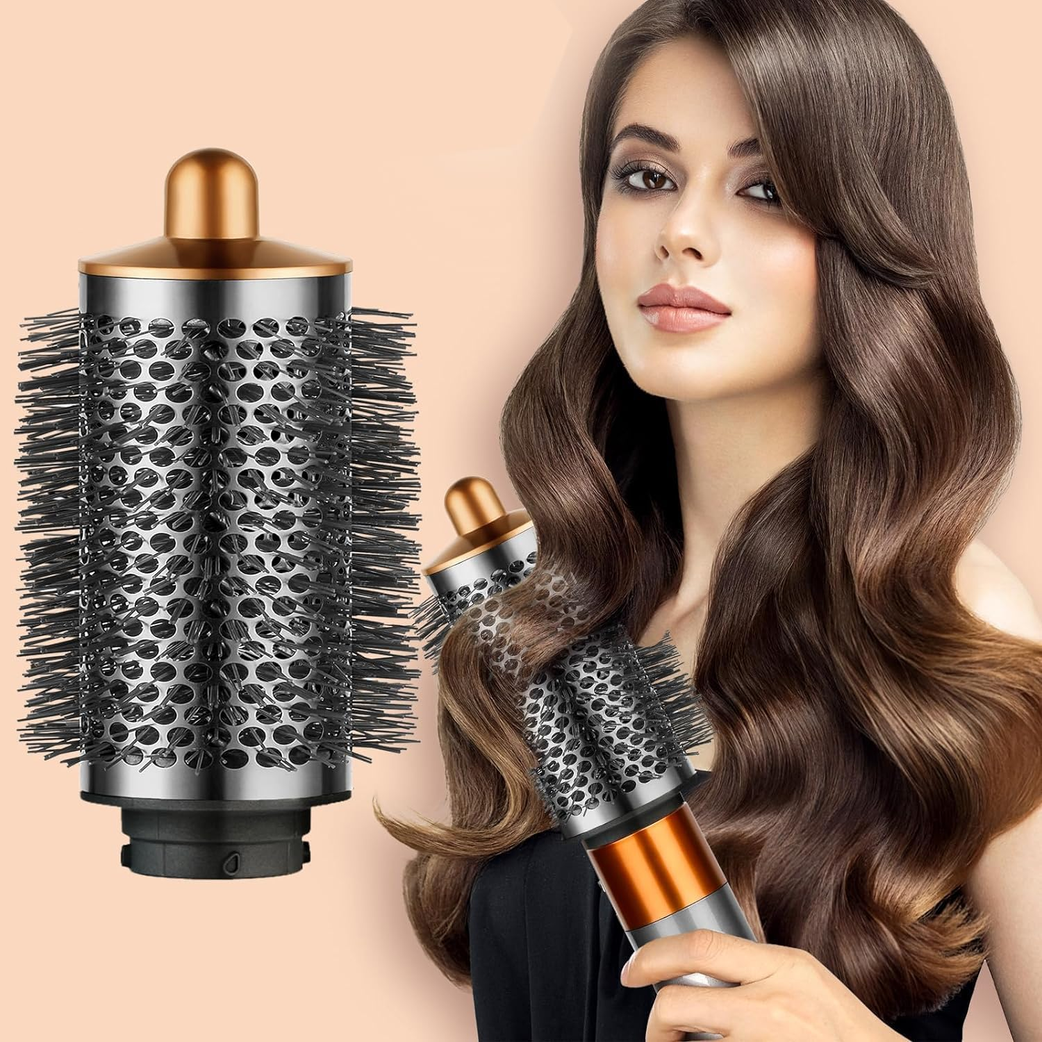 Volumizing Hair Brush, Large Round, Gold/Gray, All Hair Types, Unisex, Adults, Hair Stylists, Hair Care Enthusiasts image number 5
